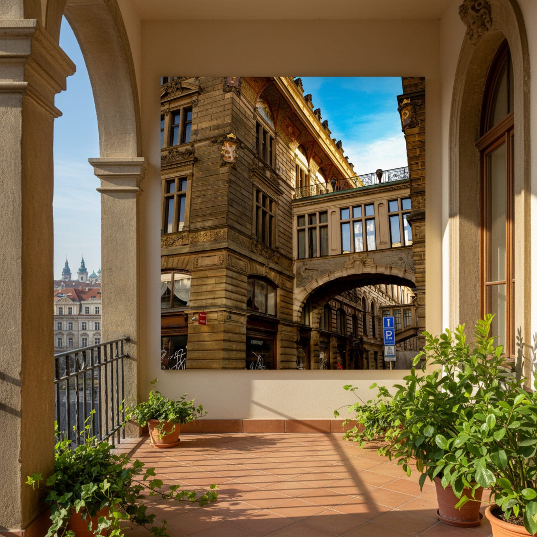 Prague's Hidden Arches shown as a canvas print in a styled interior, view 2 of 3