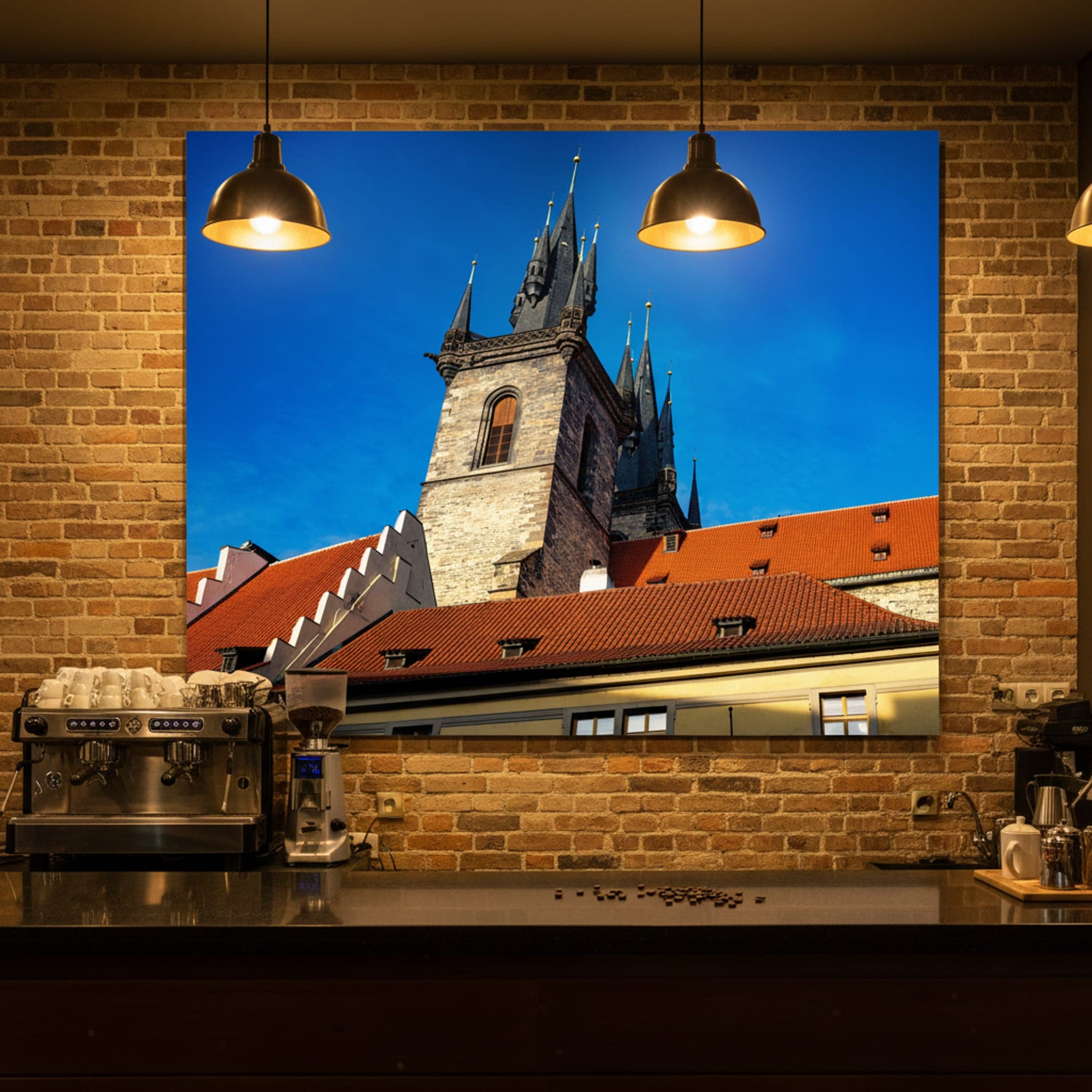 Prague Spires, Timeless Skies shown as a canvas print in a styled interior, view 3 of 3