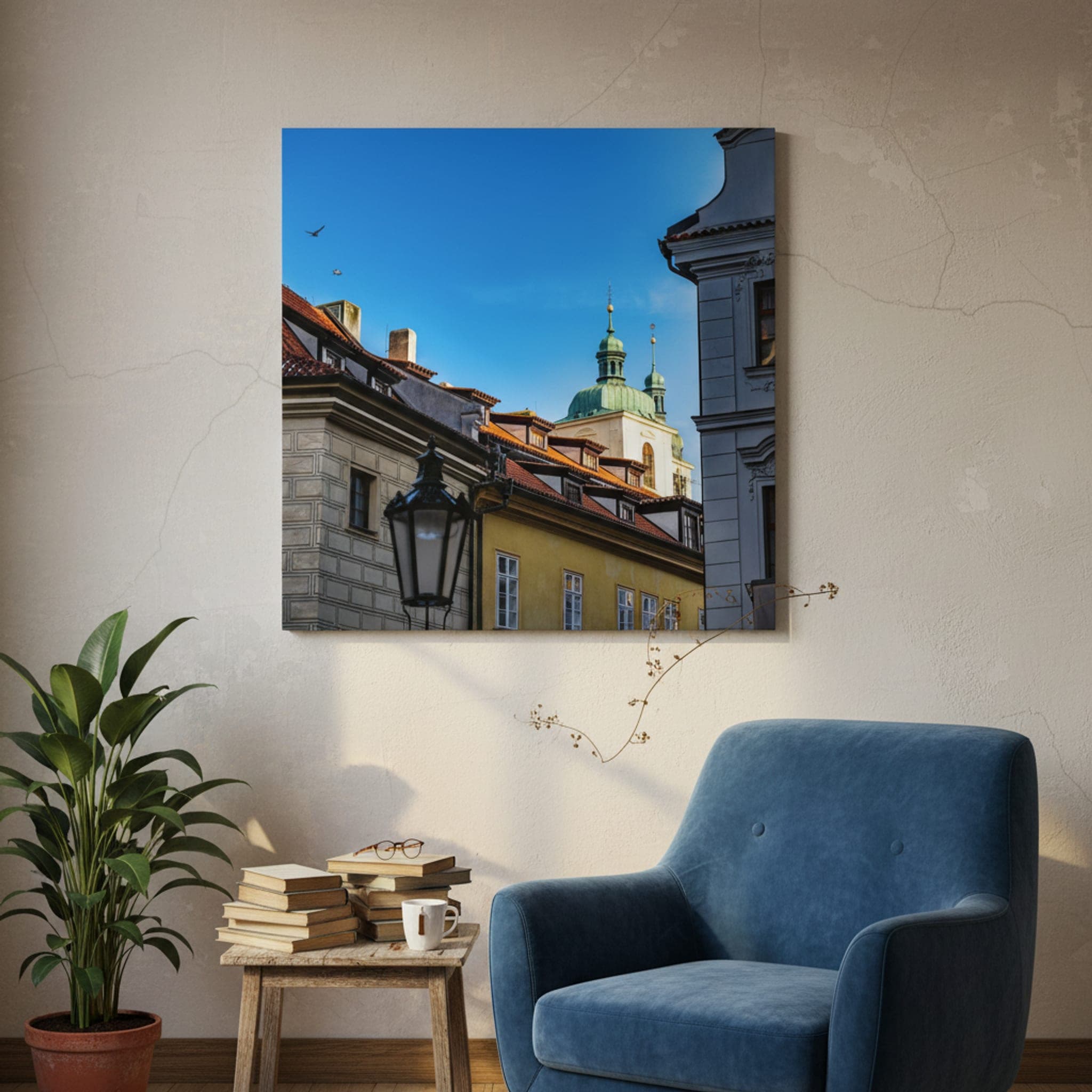 Prague's Timeless Domes shown as a canvas print in a styled interior, view 1 of 3