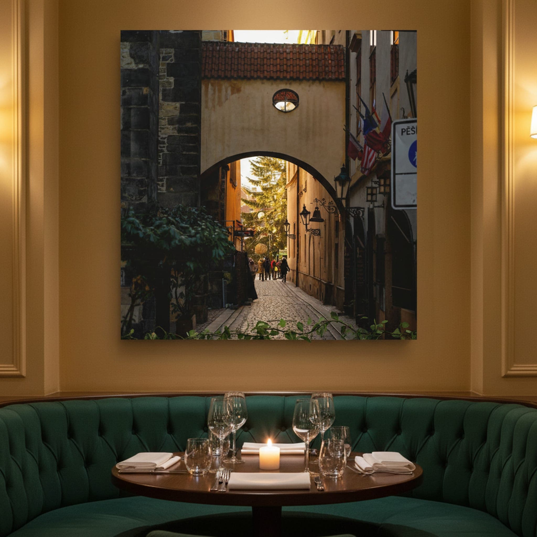 Prague Christmas Archway shown as a canvas print in a styled interior, view 3 of 3