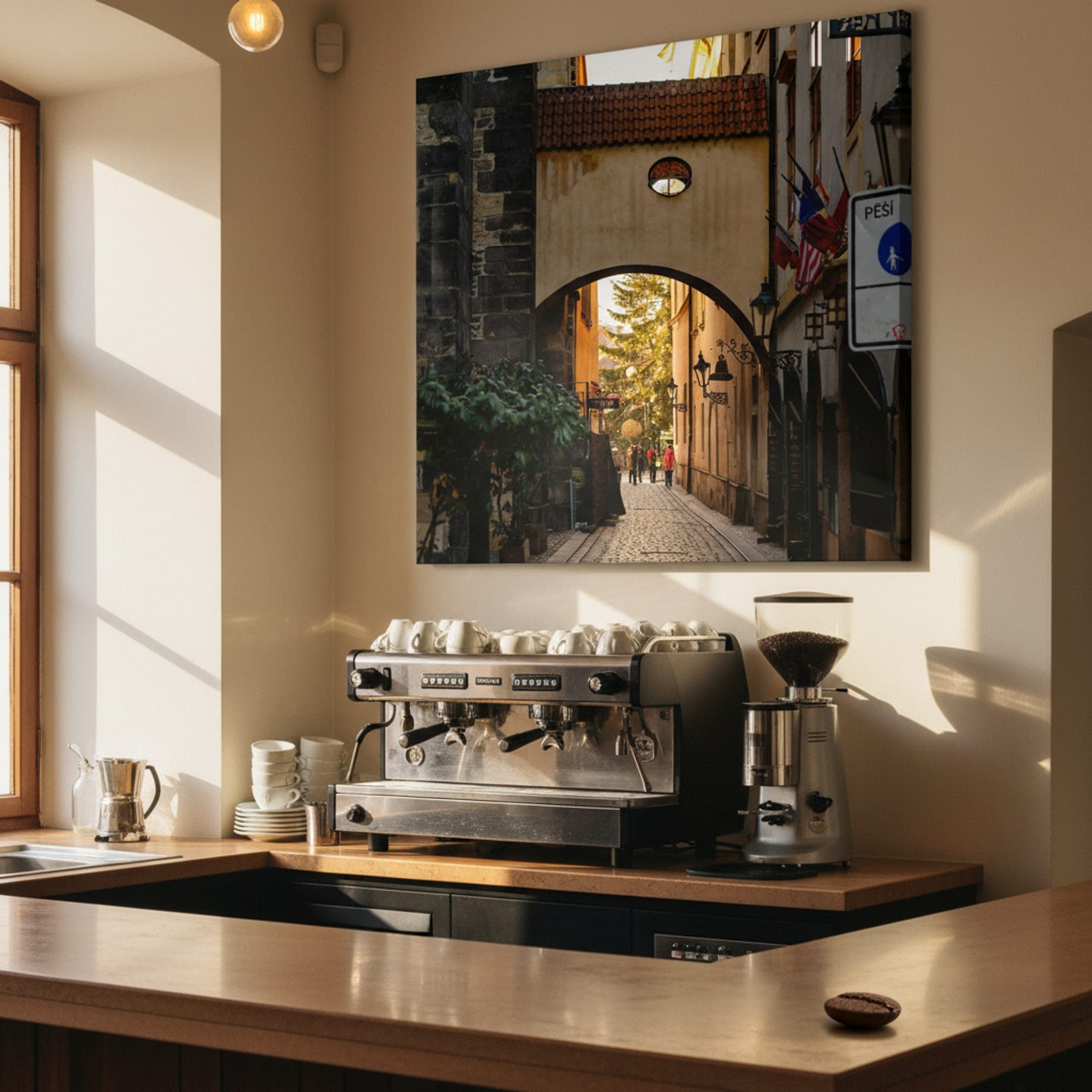 Prague Christmas Archway shown as a canvas print in a styled interior, view 2 of 3
