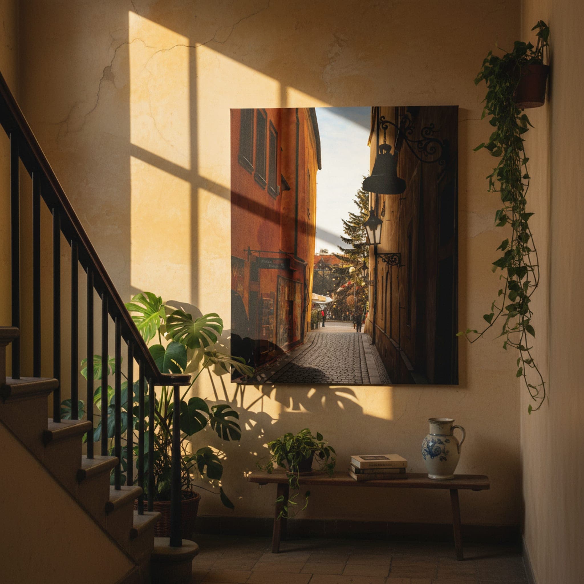 Prague Christmas Alley shown as a canvas print in a styled interior, view 3 of 3