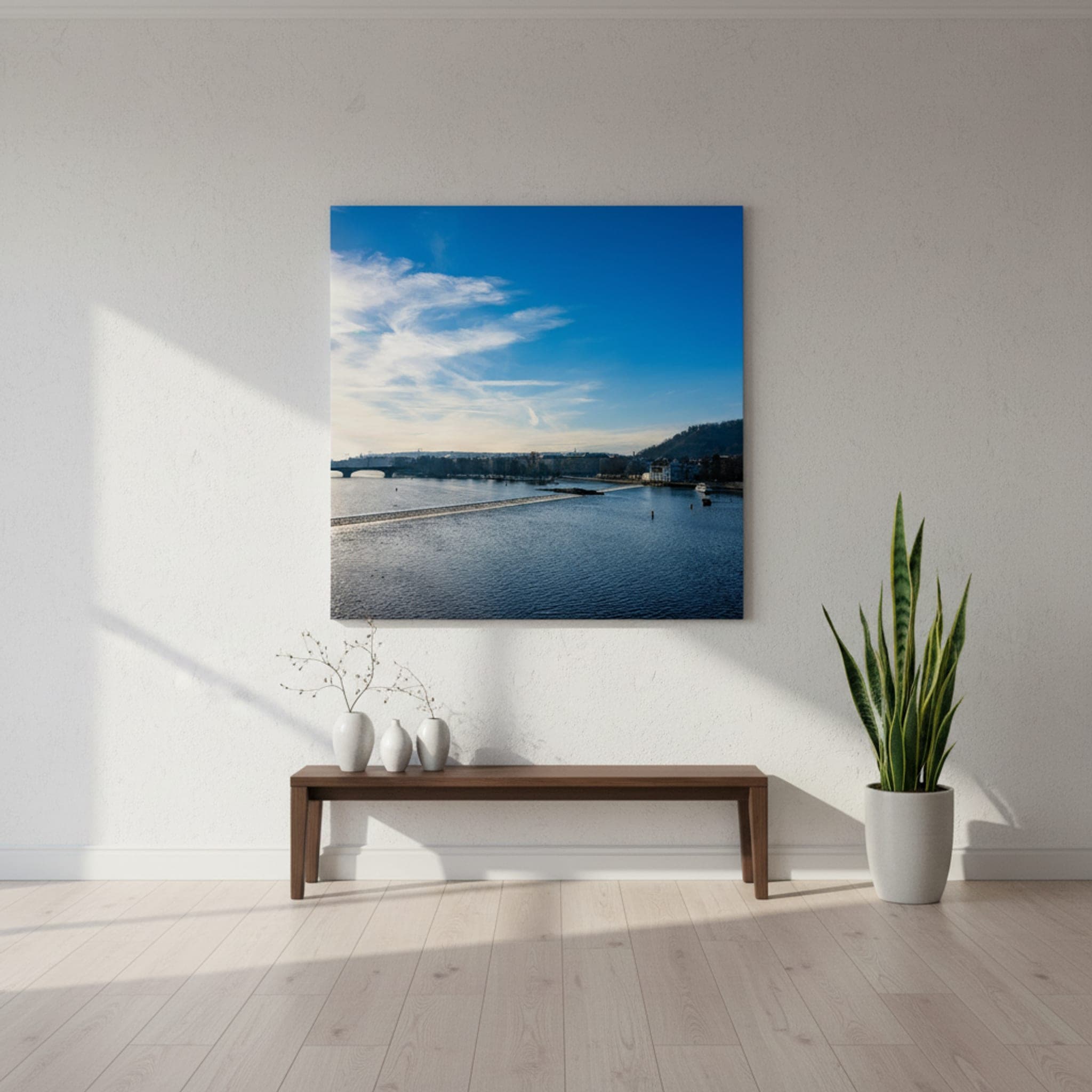Prague River Serenity shown as a canvas print in a styled interior, view 3 of 3