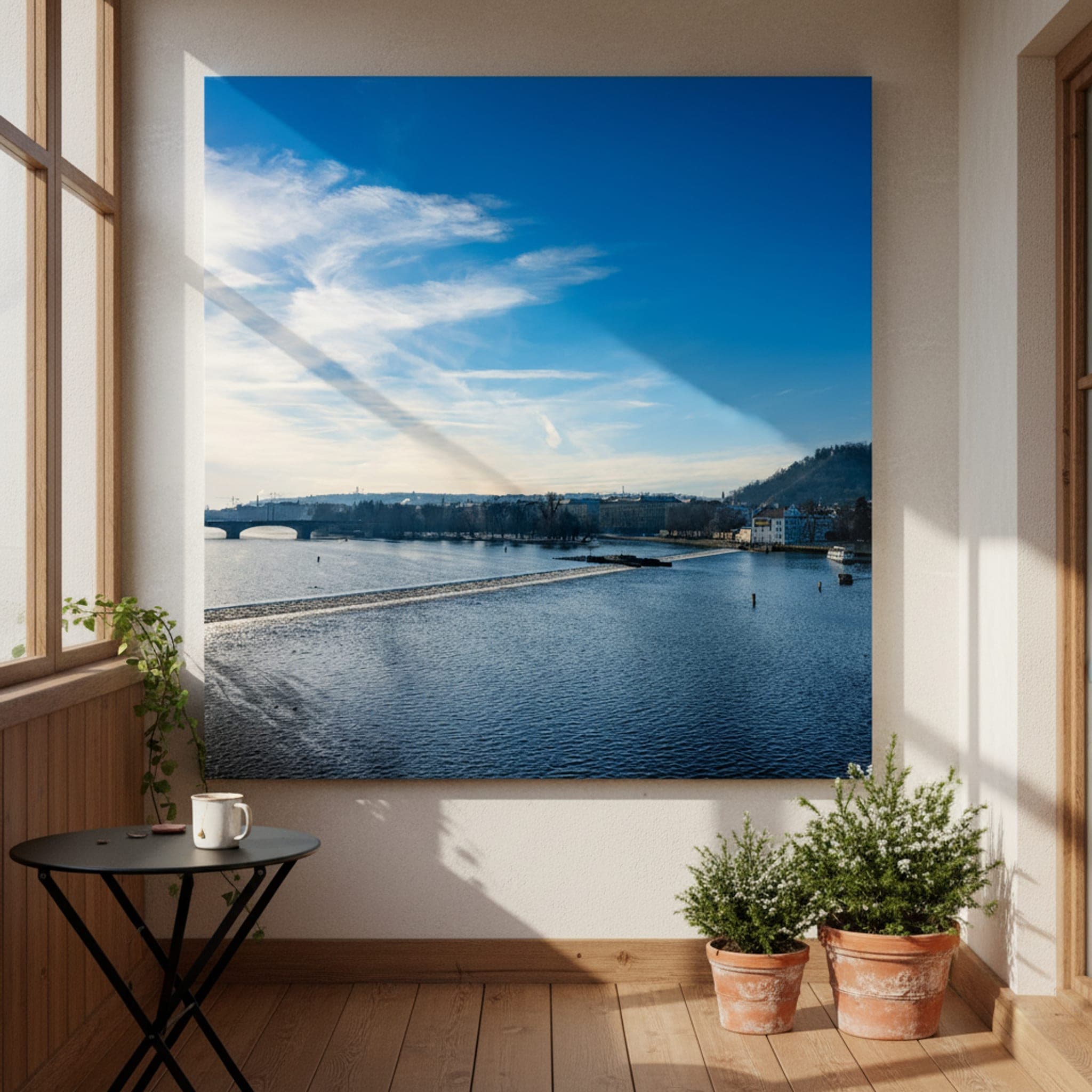 Prague River Serenity shown as a canvas print in a styled interior, view 2 of 3