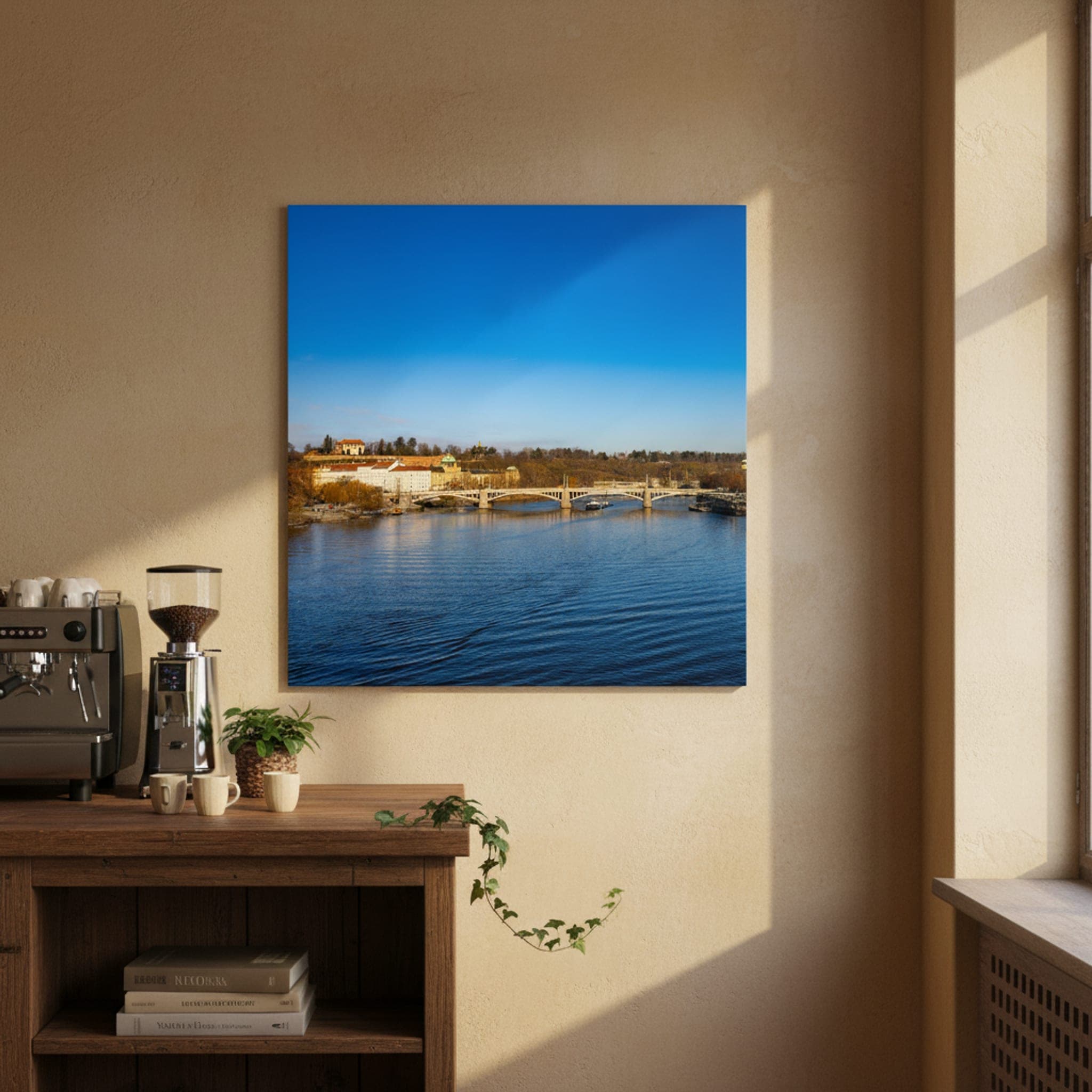 Prague's Winter River shown as a canvas print in a styled interior, view 3 of 3