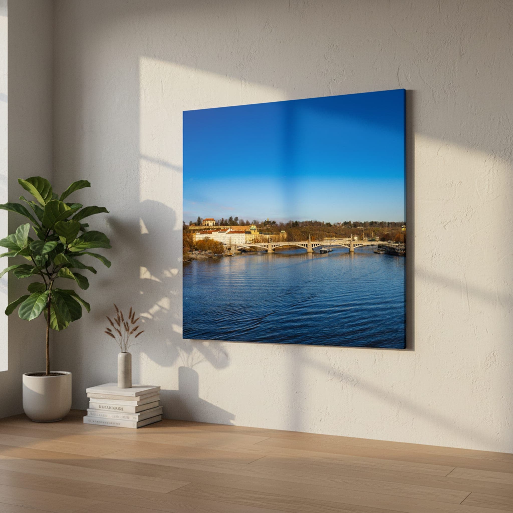 Prague's Winter River shown as a canvas print in a styled interior, view 2 of 3