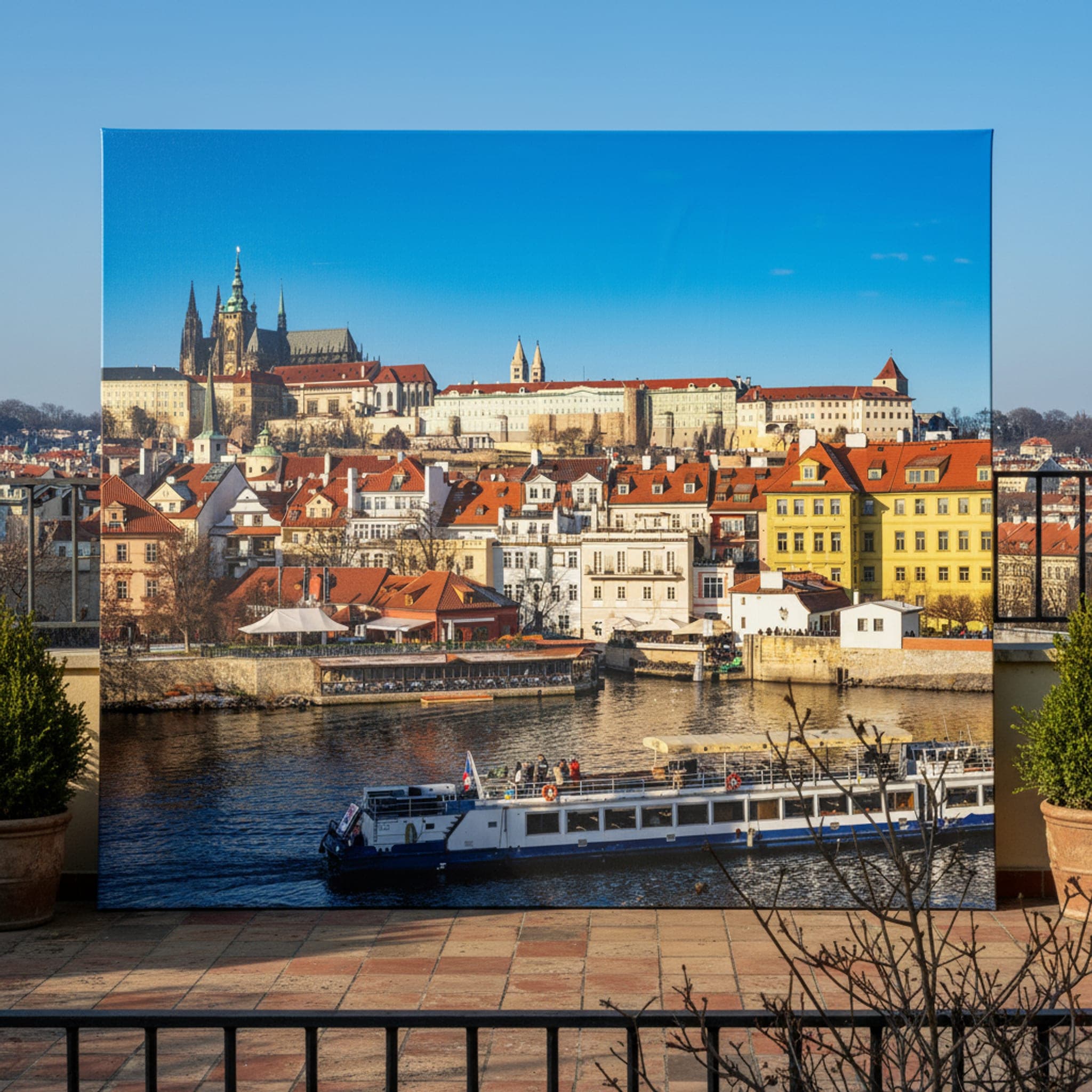 Prague Castle Panorama shown as a canvas print in a styled interior, view 2 of 3