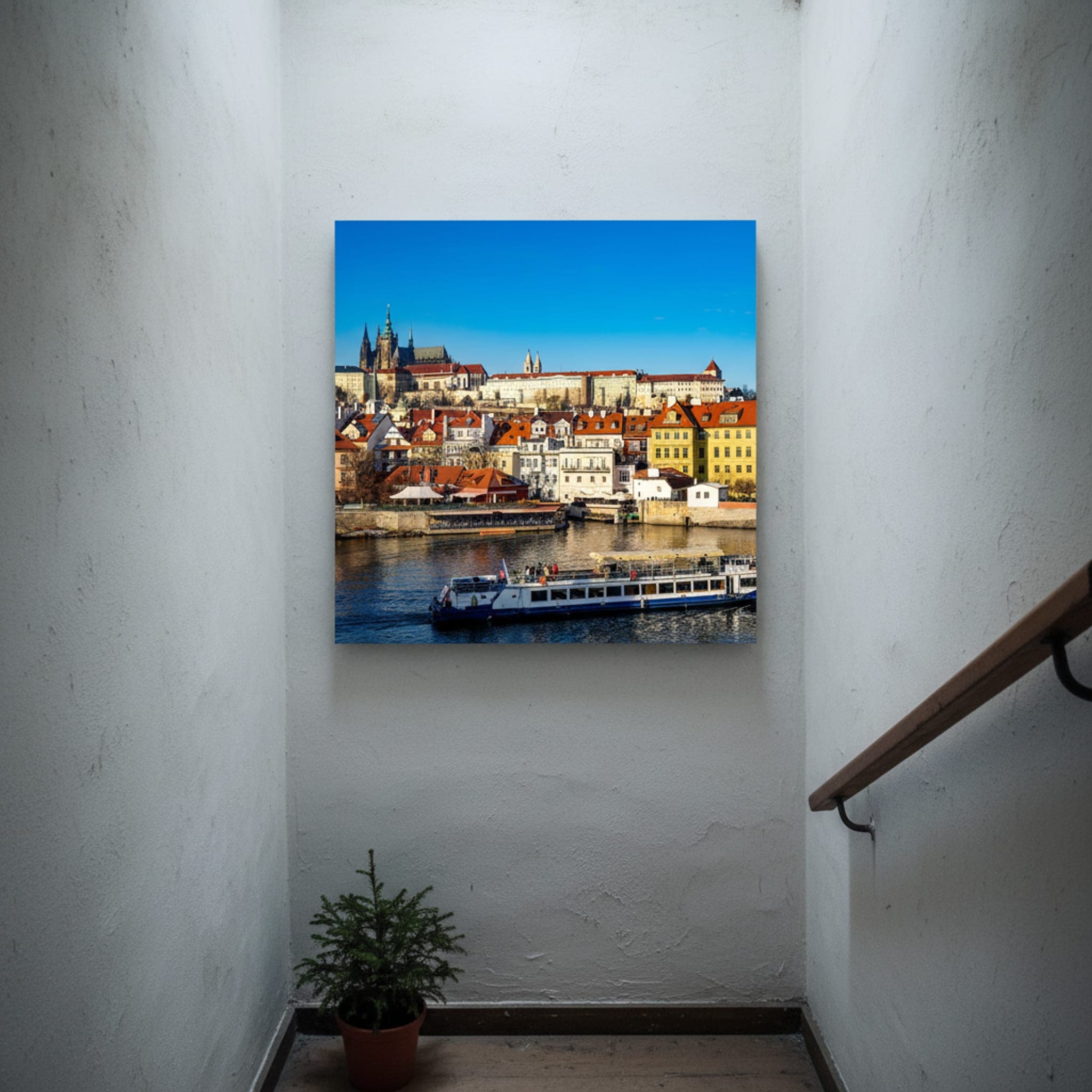 Prague Castle Panorama shown as a canvas print in a styled interior, view 3 of 3