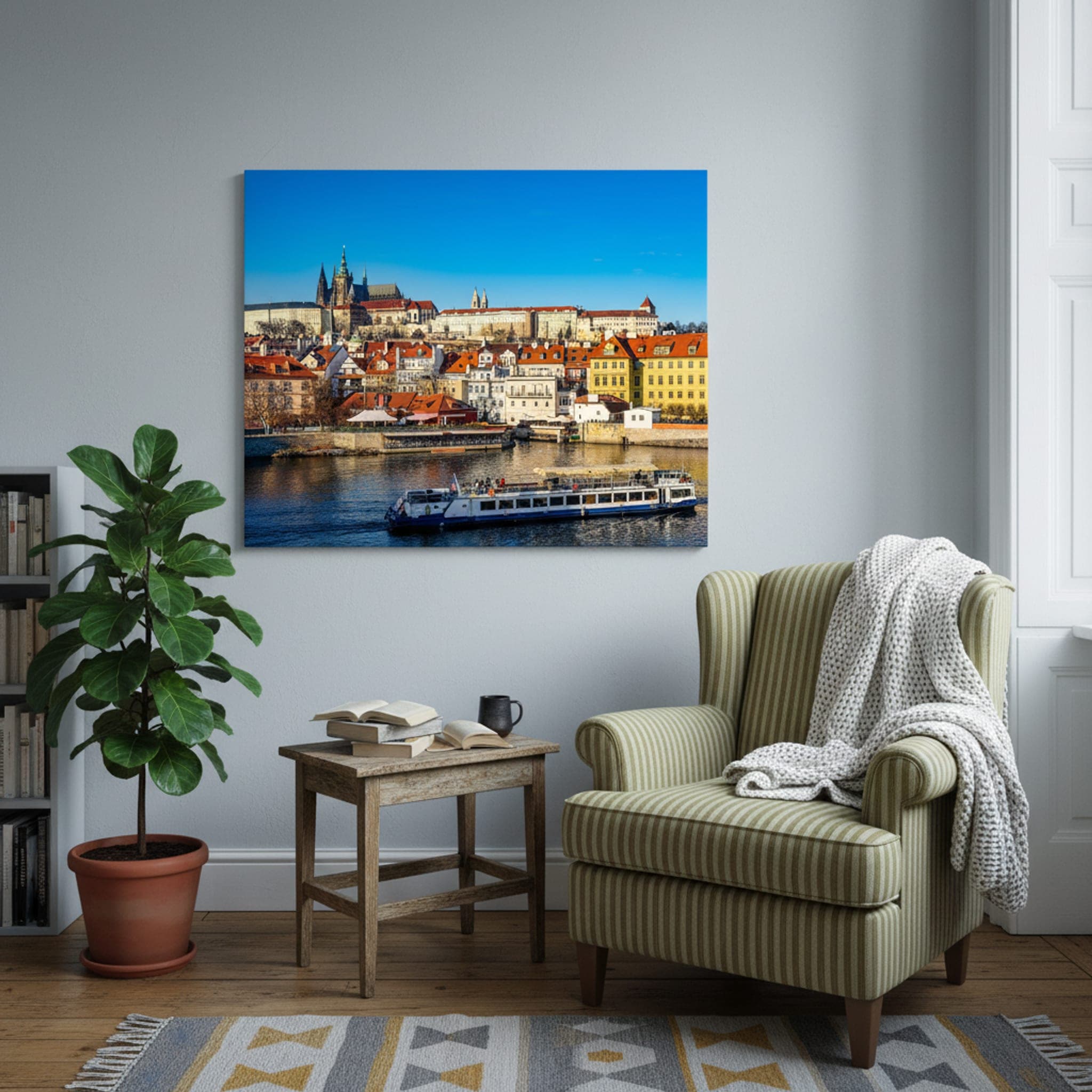 Prague Castle Panorama shown as a canvas print in a styled interior, view 1 of 3
