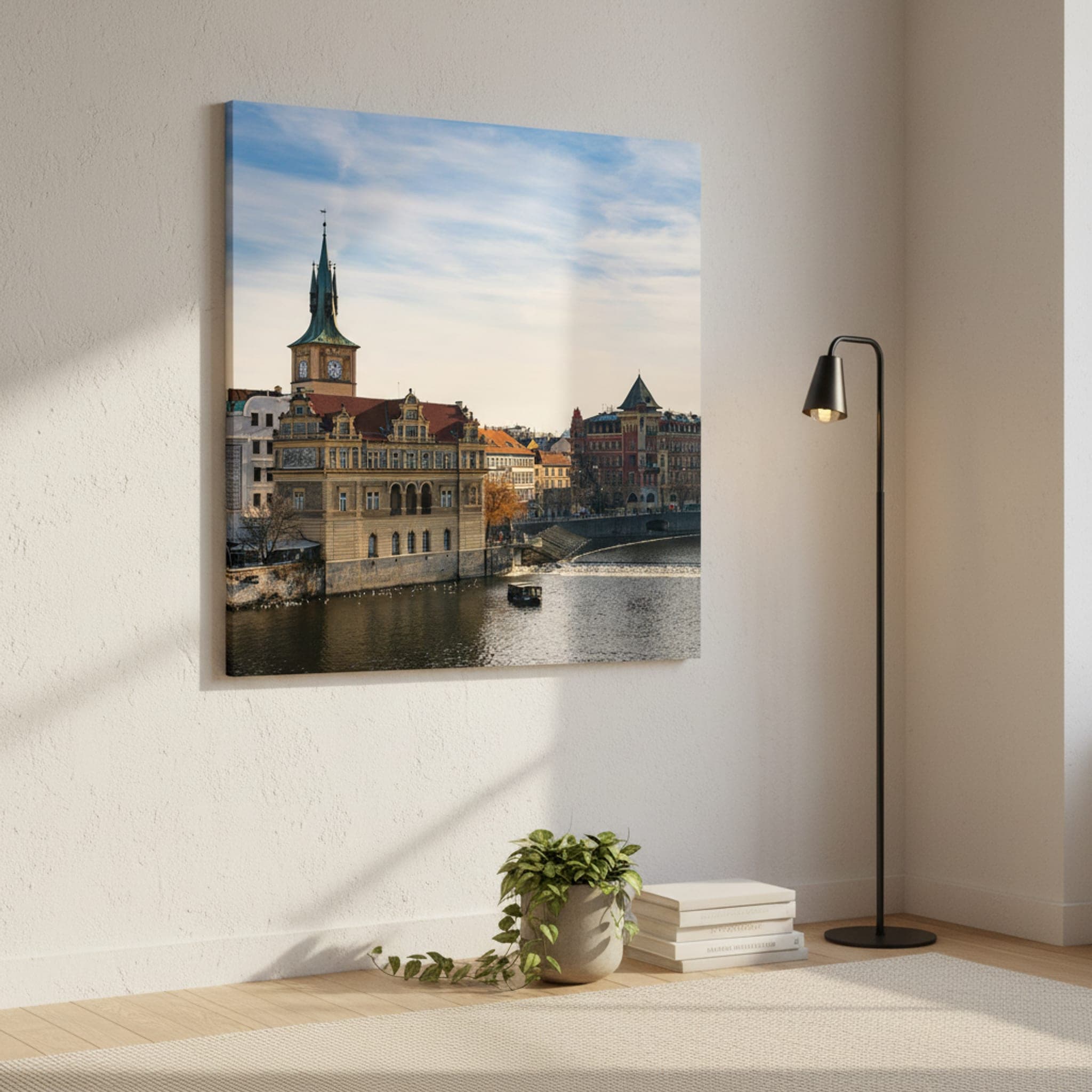 Prague River Serenity shown as a canvas print in a styled interior, view 3 of 3