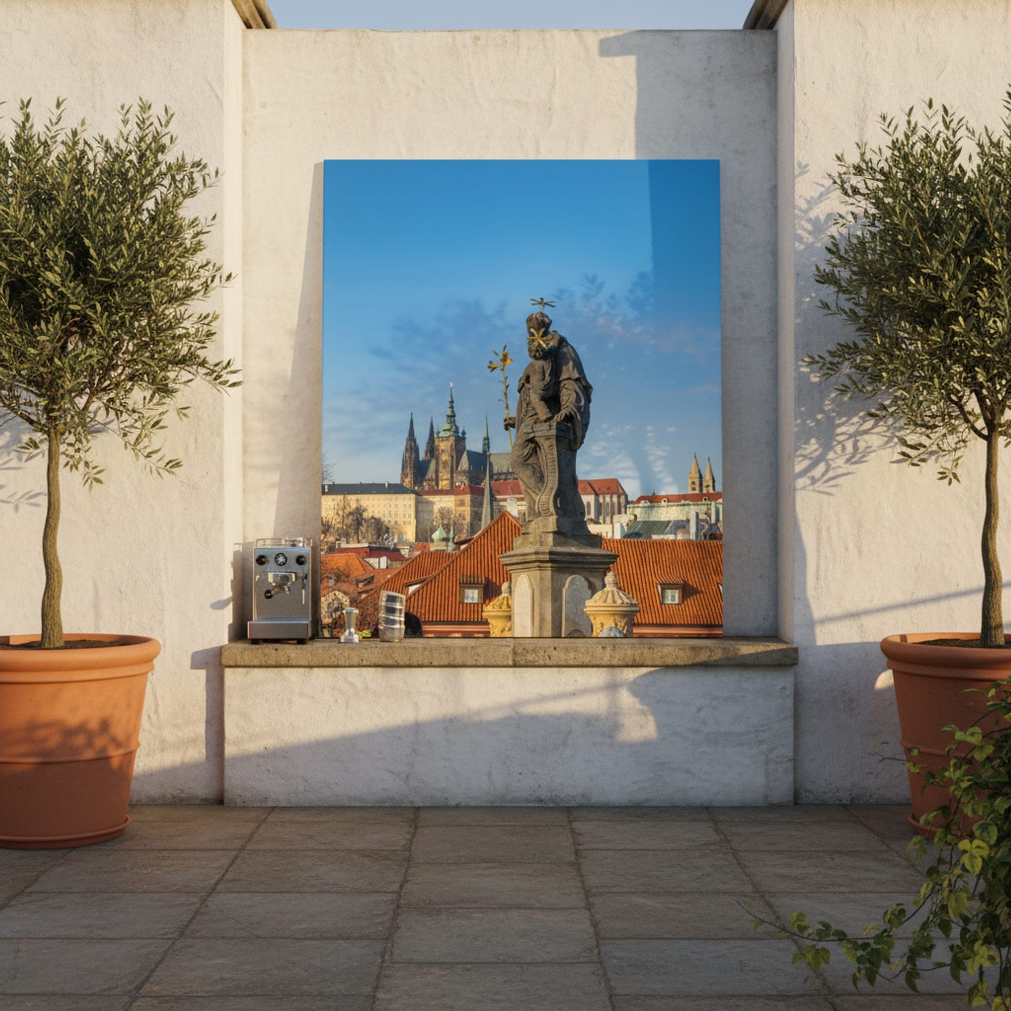 Prague Castle from Charles Bridge shown as a canvas print in a styled interior, view 3 of 3