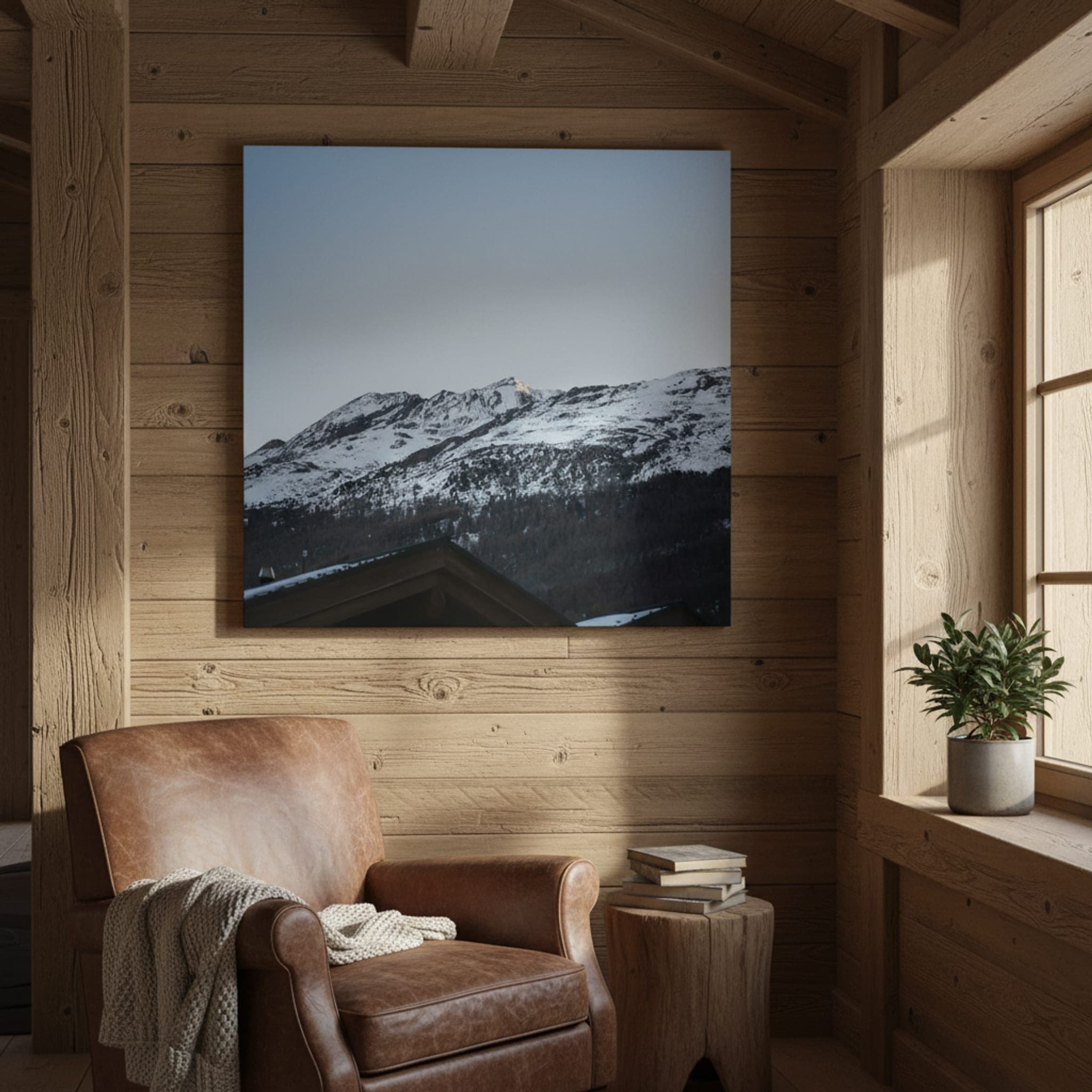 Alpine Dawn Glow shown as a canvas print in a styled interior, view 3 of 3