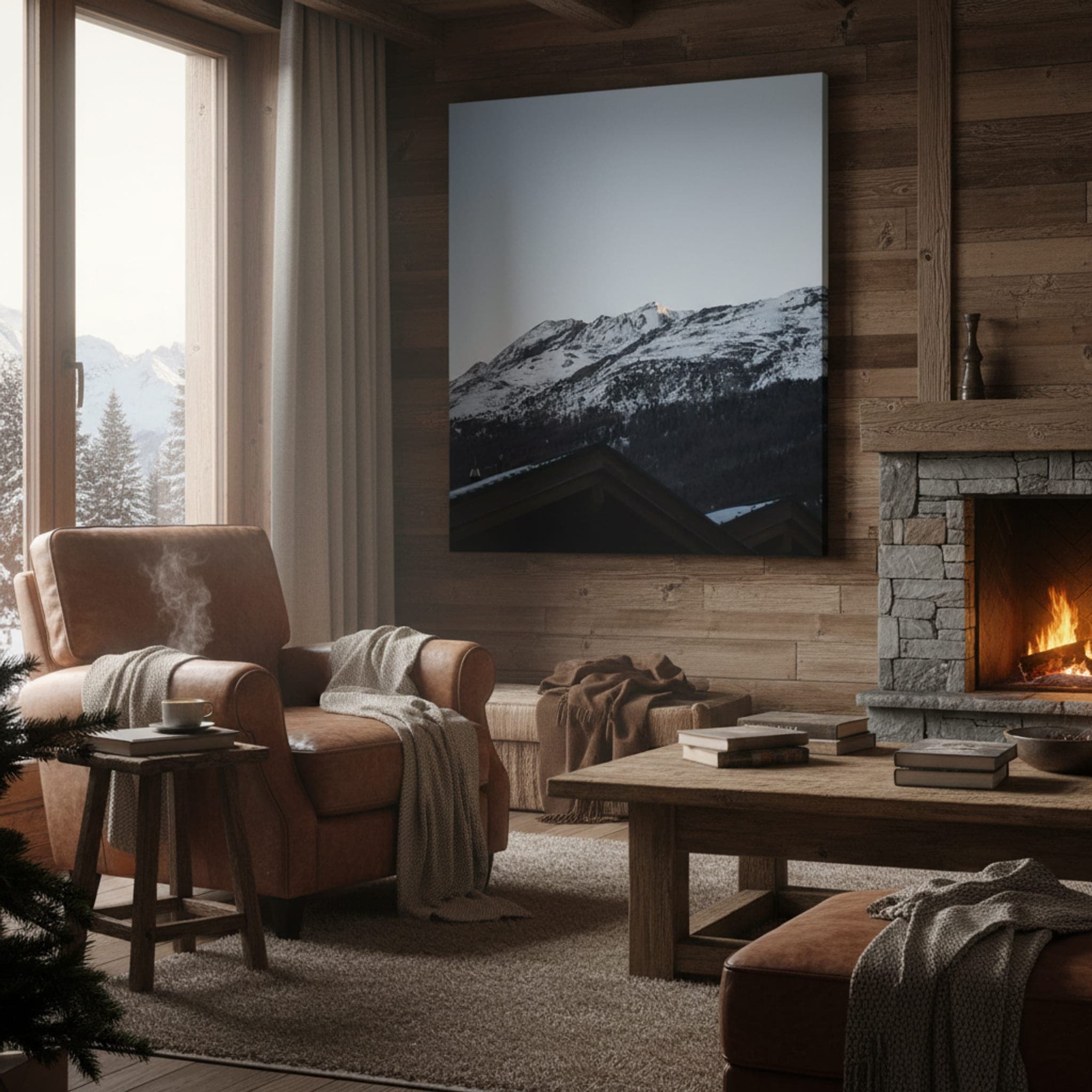 Alpine Dawn Glow shown as a canvas print in a styled interior, view 1 of 3