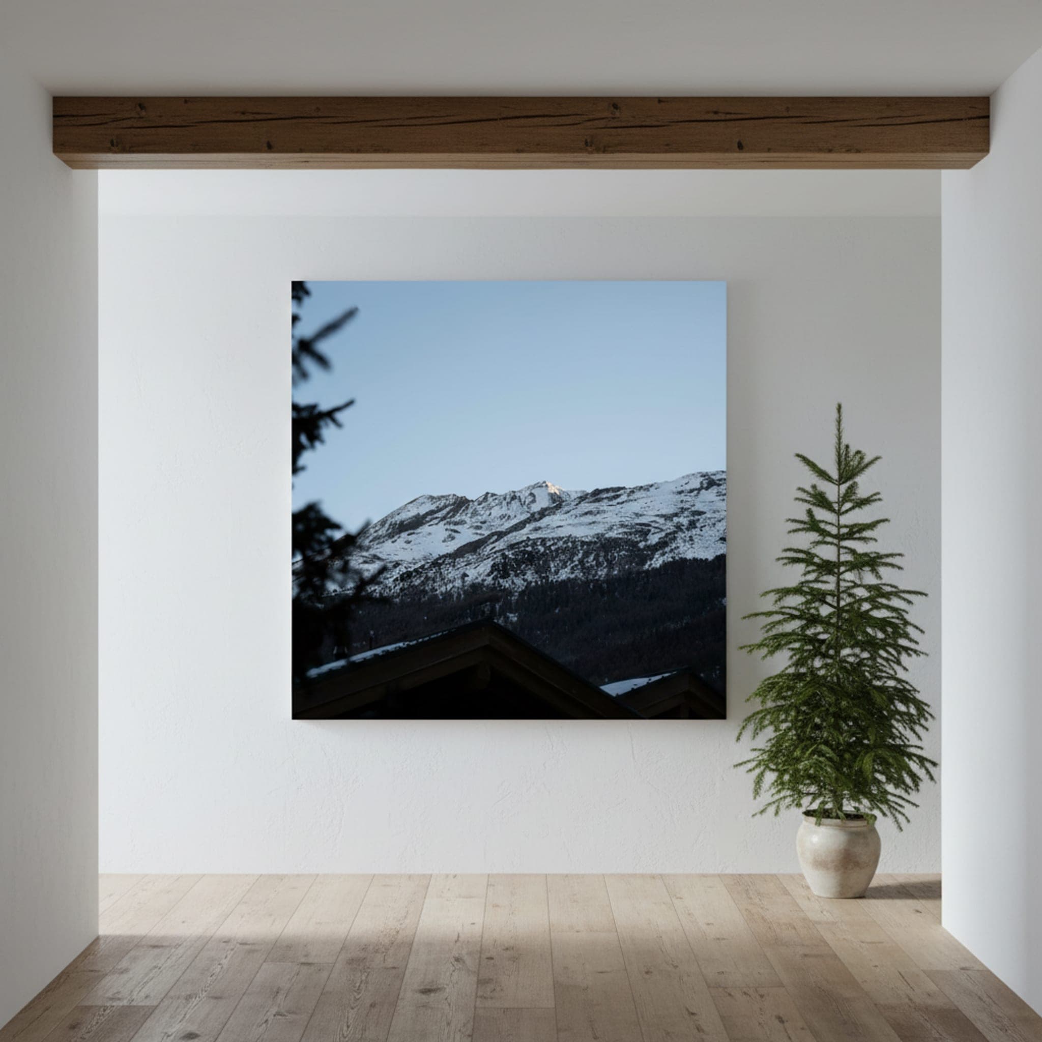 Alpine Dawn Glow shown as a canvas print in a styled interior, view 2 of 3