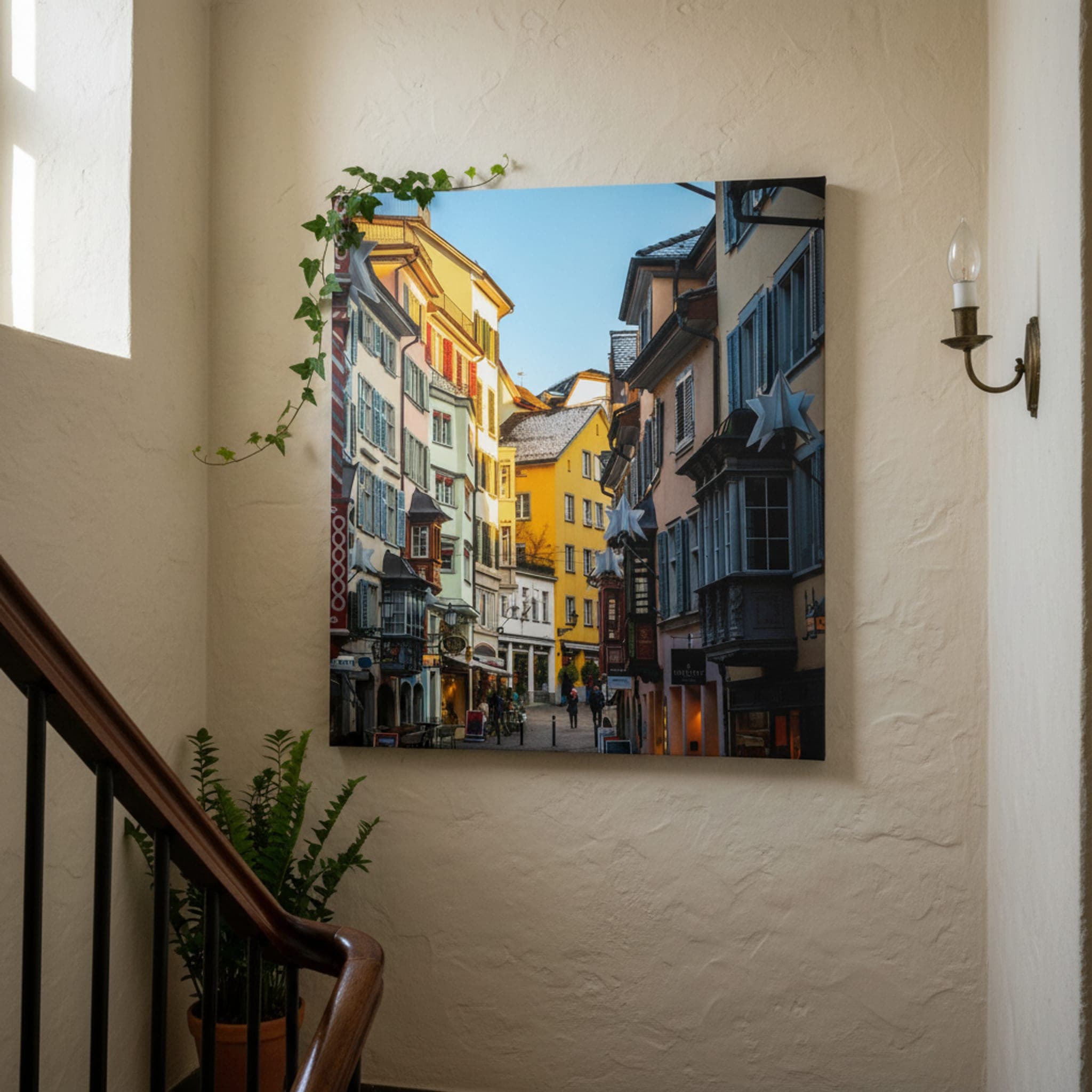 Golden Hour Zürich Charm shown as a canvas print in a styled interior, view 3 of 3