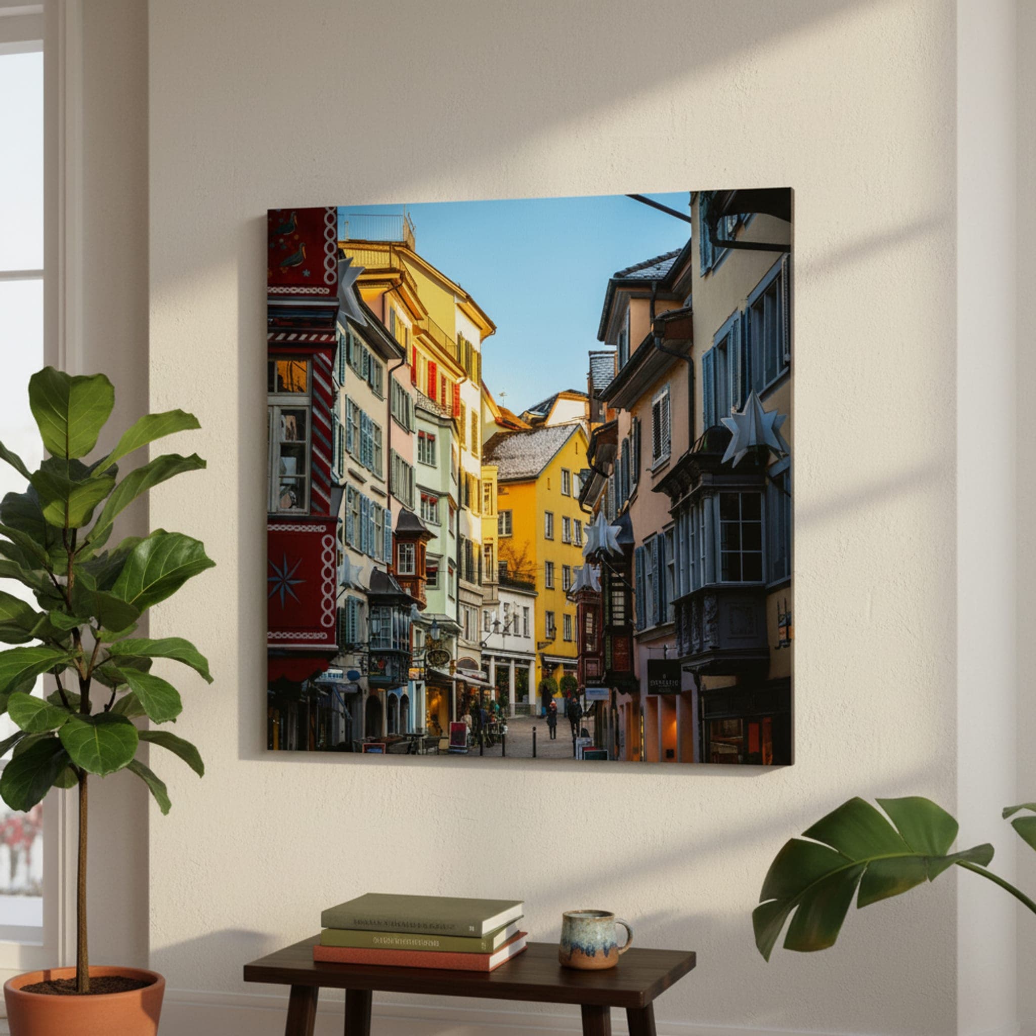 Golden Hour Zürich Charm shown as a canvas print in a styled interior, view 1 of 3
