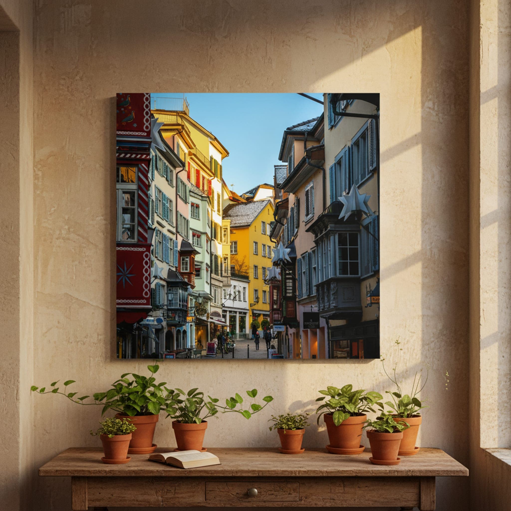 Golden Hour Zürich Charm shown as a canvas print in a styled interior, view 2 of 3