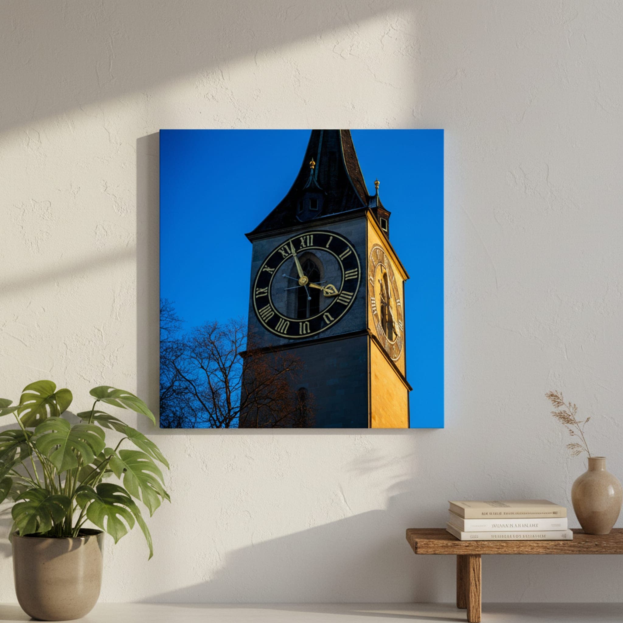 Zürich Timekeeper's Gaze shown as a canvas print in a styled interior, view 3 of 3