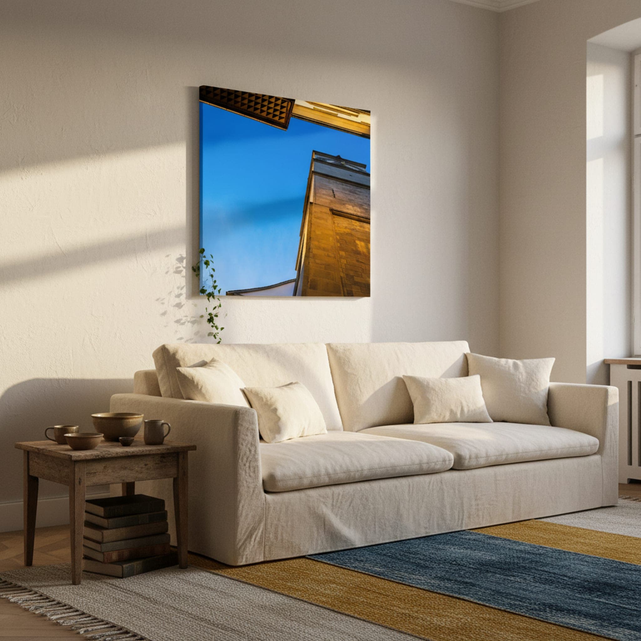Zürich's Golden Hour shown as a canvas print in a styled interior, view 1 of 3