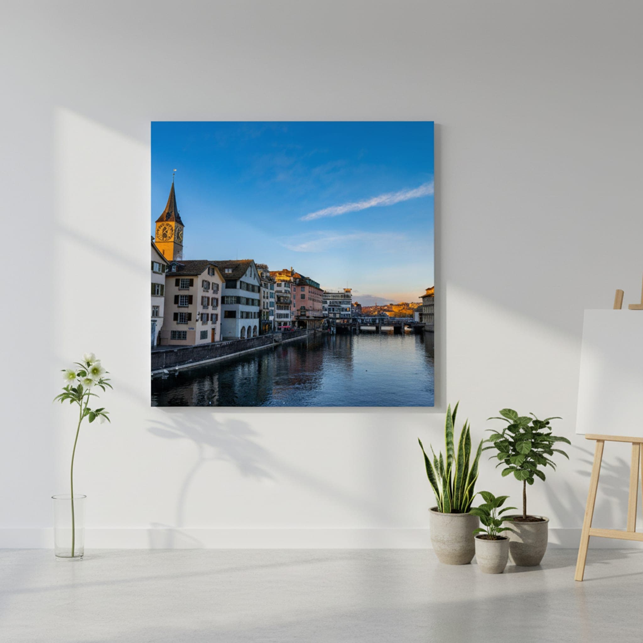 Limmat River Sunset Glow shown as a canvas print in a styled interior, view 2 of 3