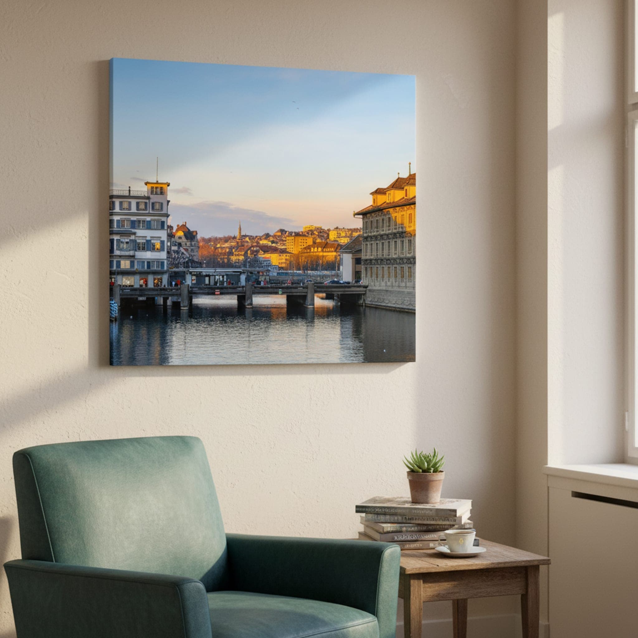 Limmat River Glow shown as a canvas print in a styled interior, view 1 of 3