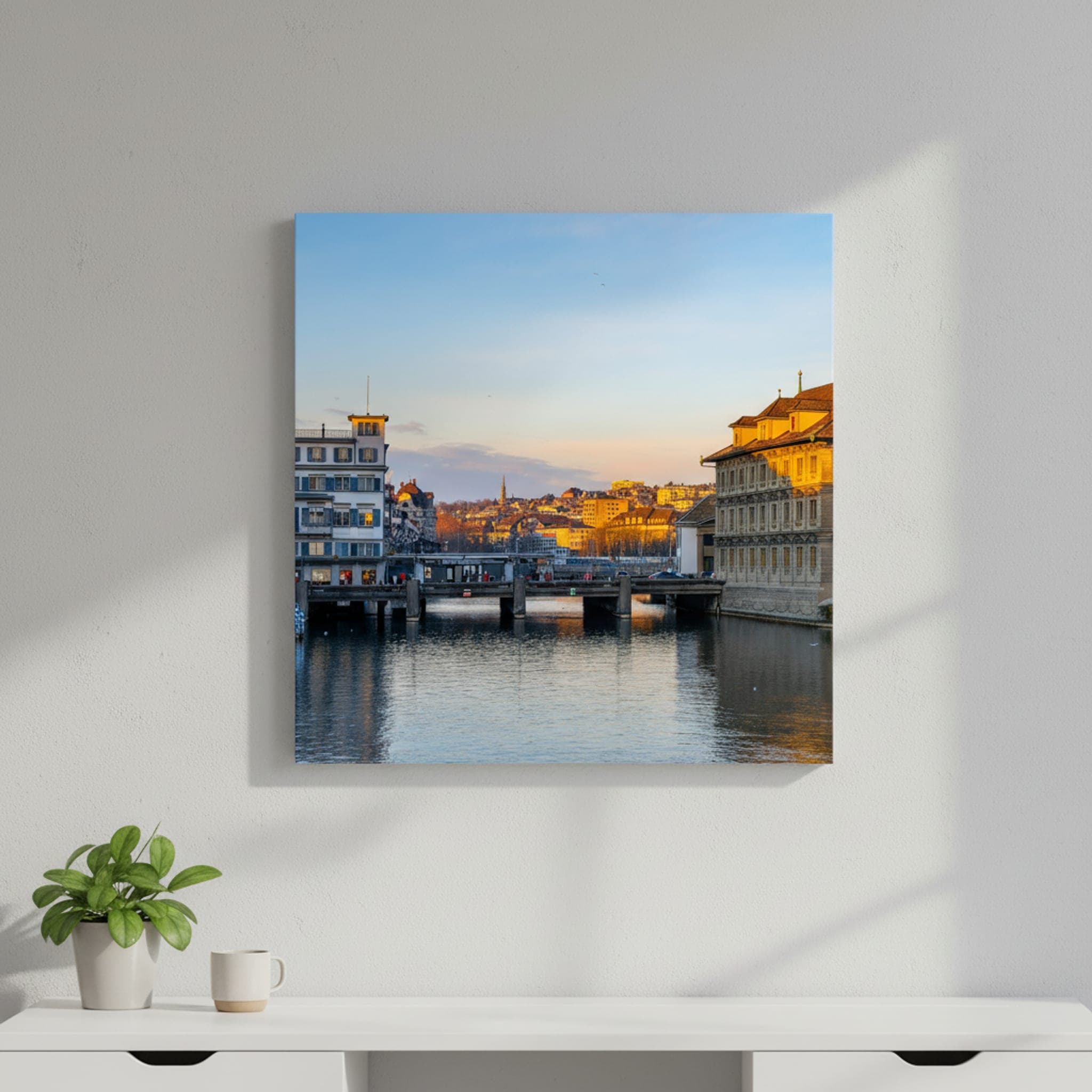 Limmat River Glow shown as a canvas print in a styled interior, view 3 of 3