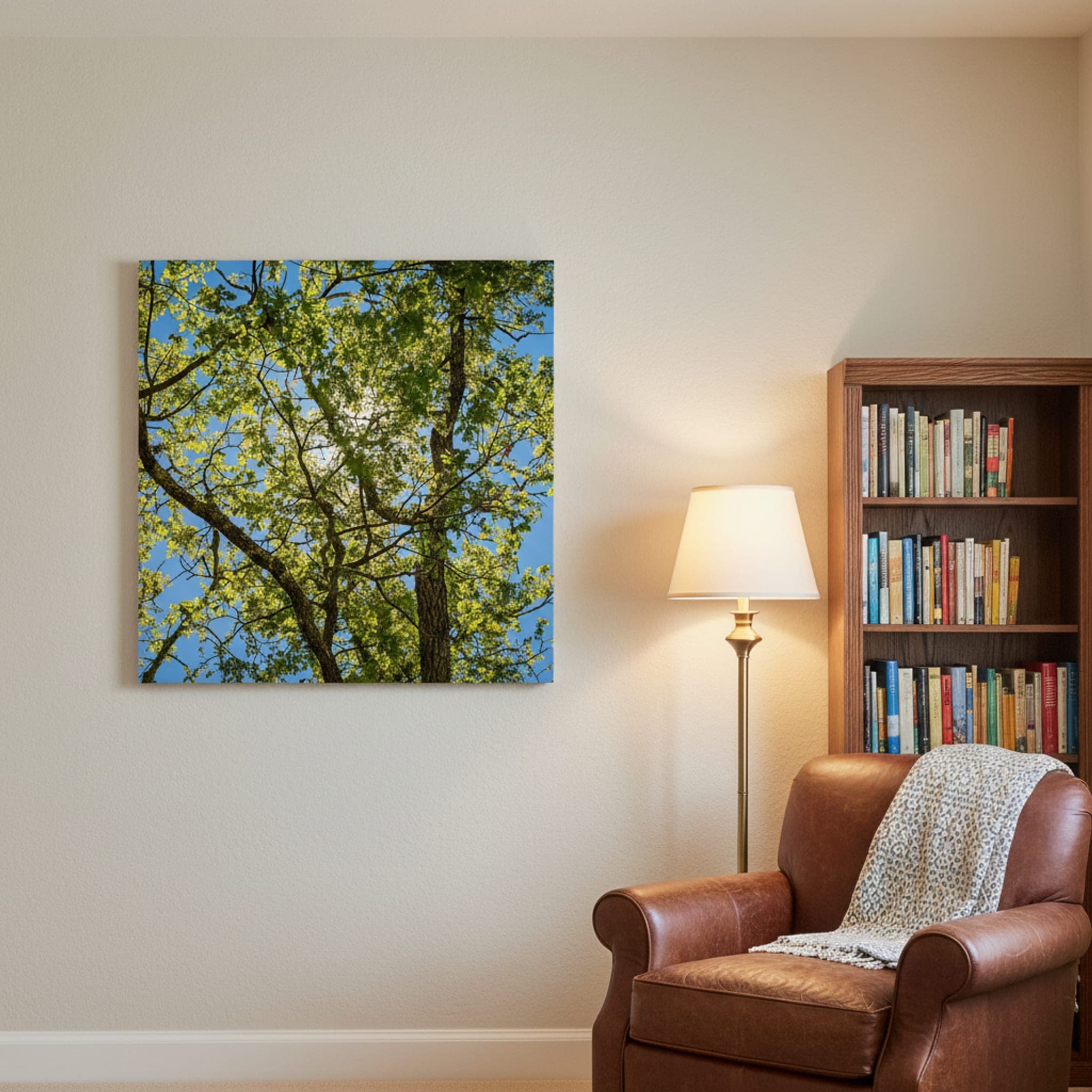 Spring Canopy Sunlight shown as a canvas print in a styled interior, view 3 of 3