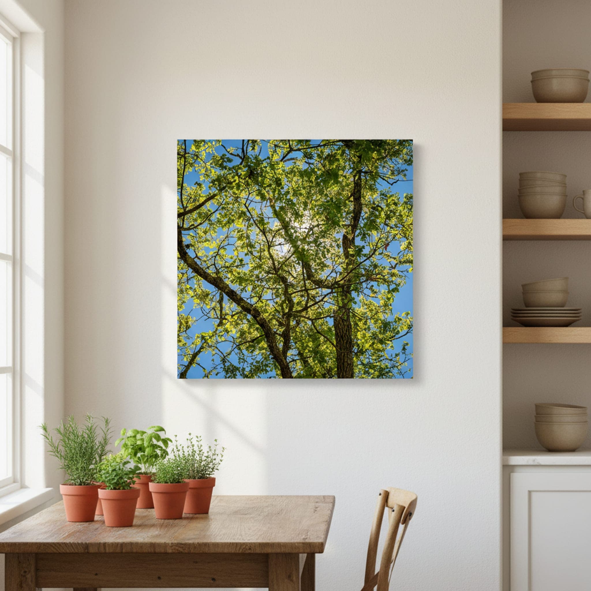 Spring Canopy Sunlight shown as a canvas print in a styled interior, view 2 of 3