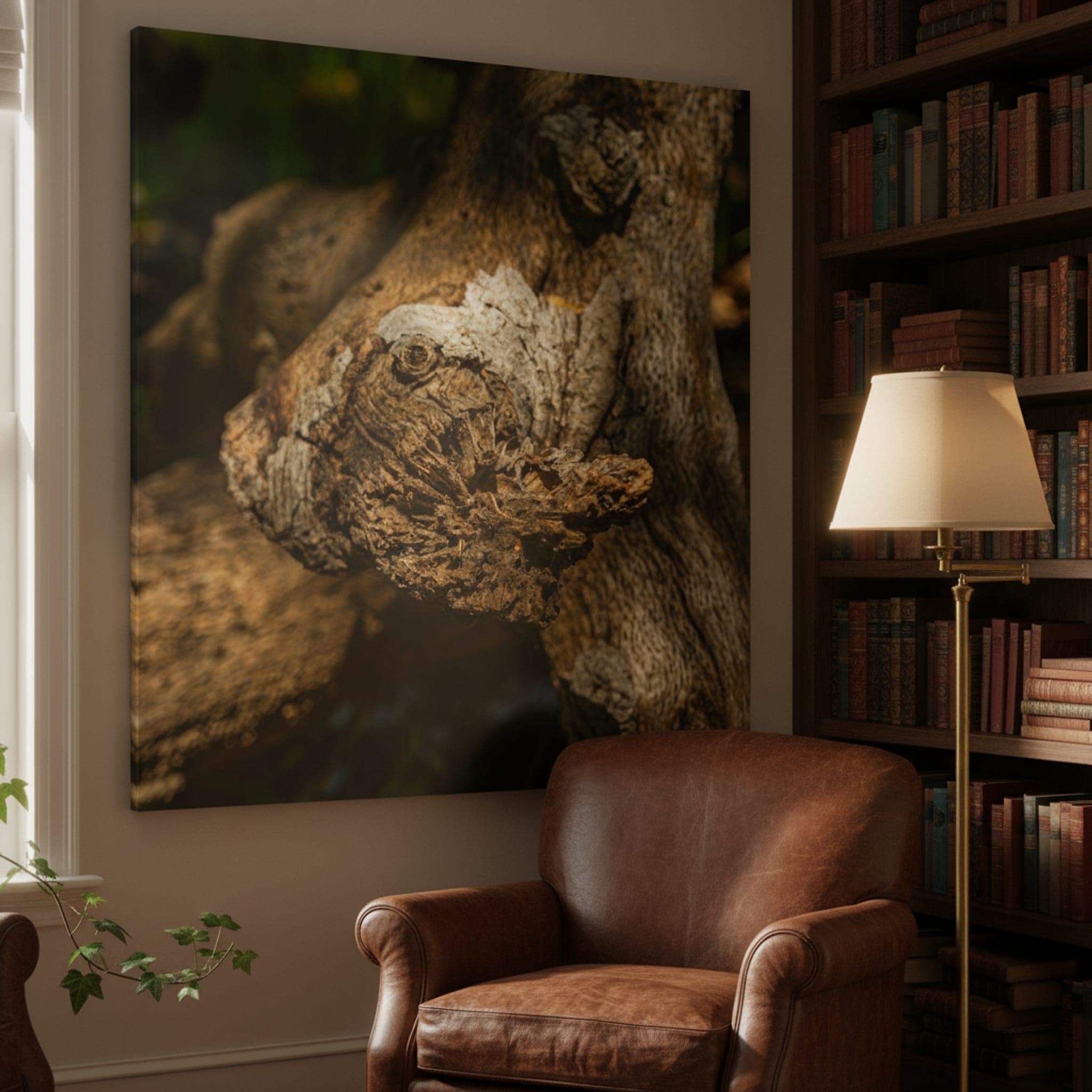 Woodland Watcher's Eye shown as a canvas print in a styled interior, view 2 of 3