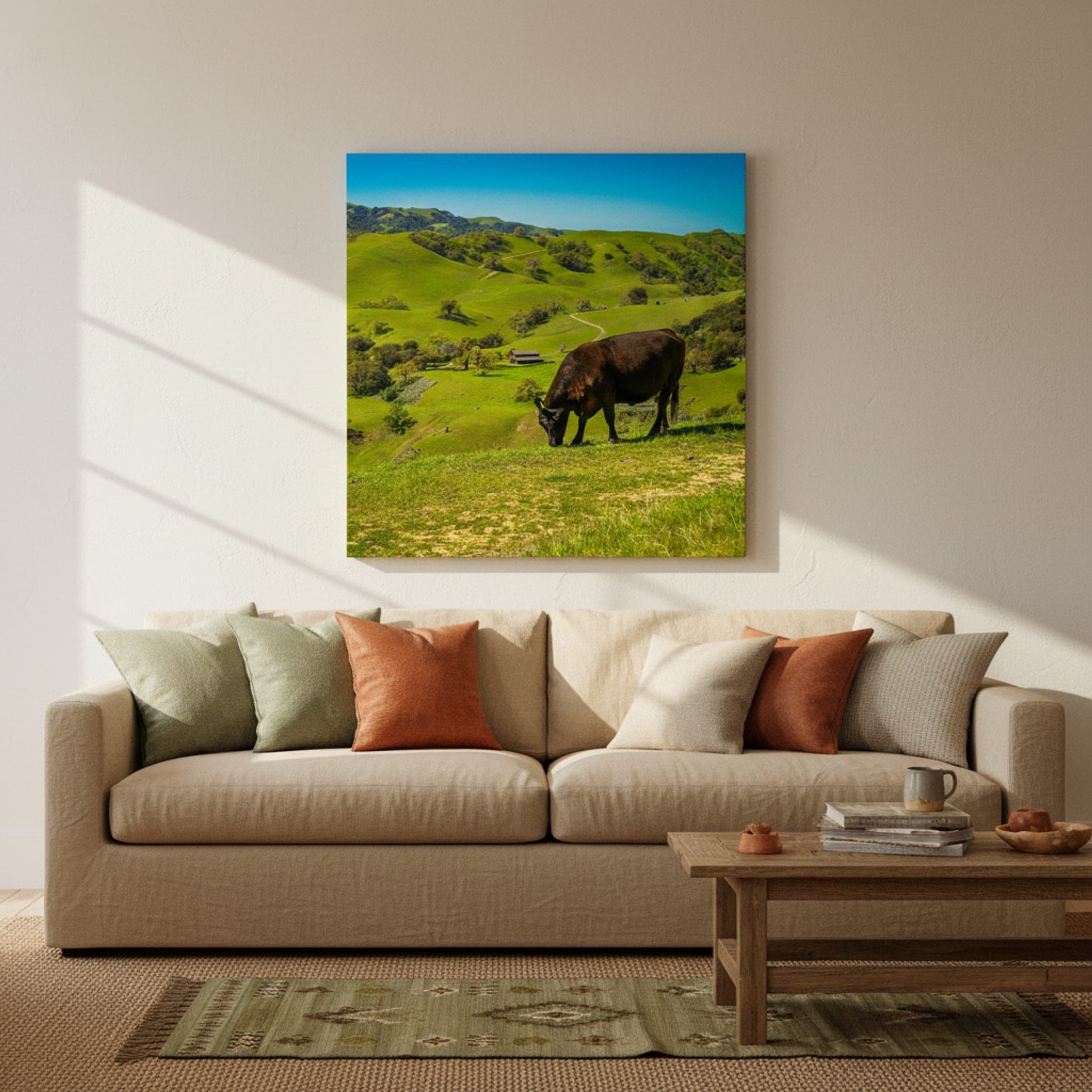 Sunol Valley Grazing shown as a canvas print in a styled interior, view 1 of 3