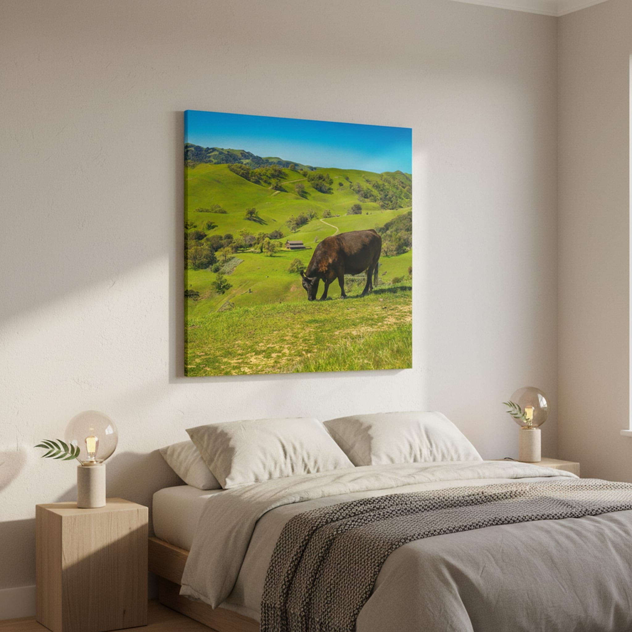 Sunol Valley Grazing shown as a canvas print in a styled interior, view 2 of 3