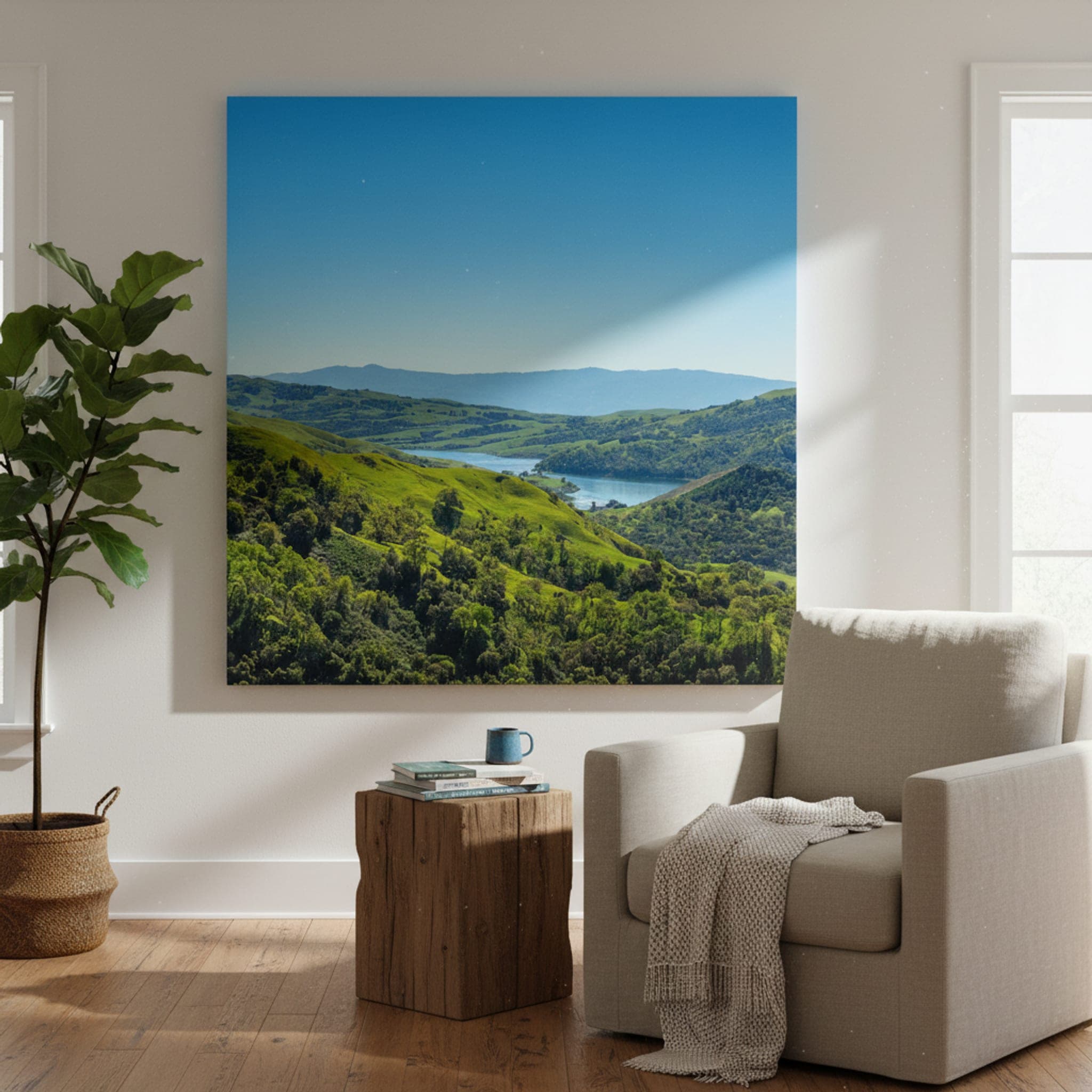 Emerald Hills Reservoir shown as a canvas print in a styled interior, view 1 of 3