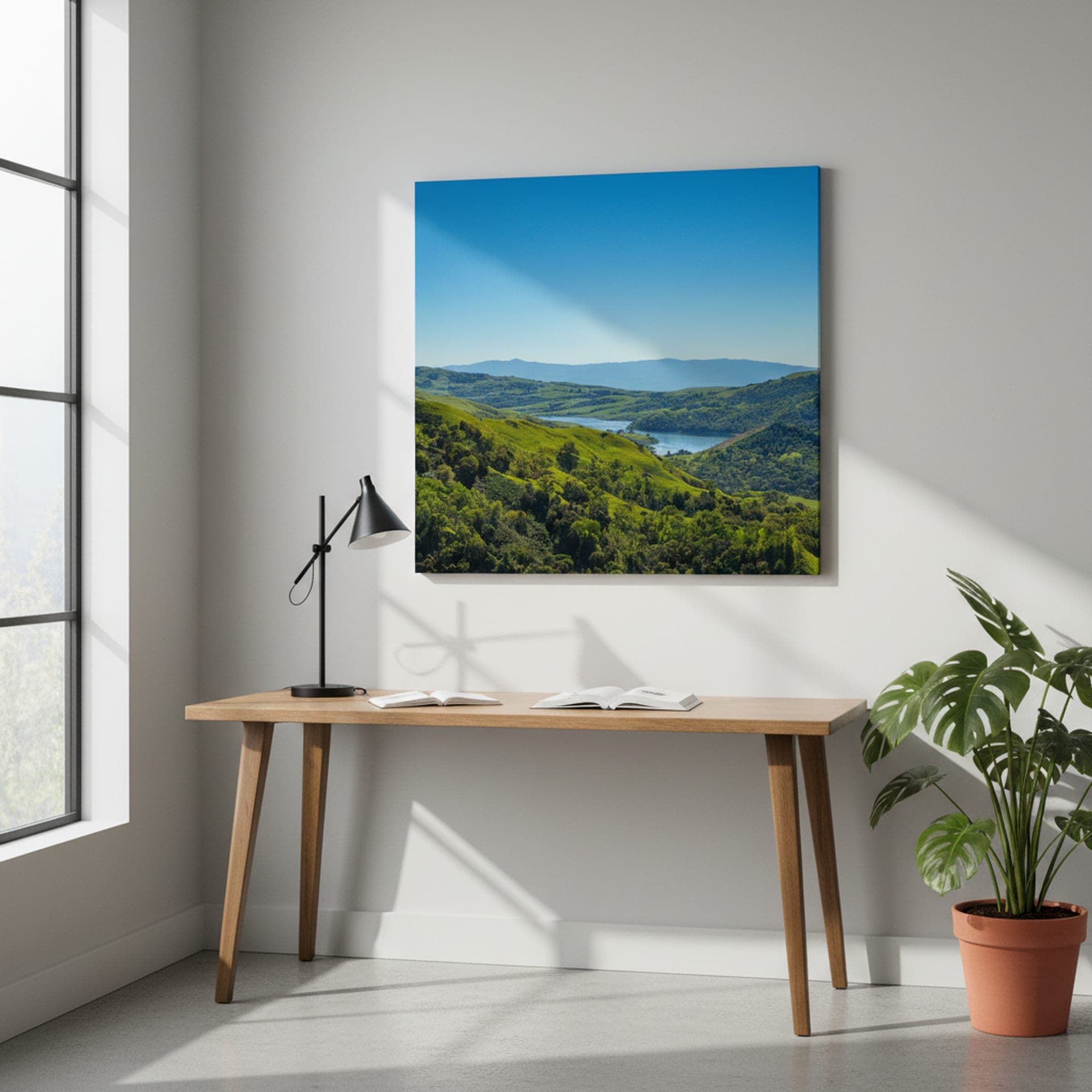 Emerald Hills Reservoir shown as a canvas print in a styled interior, view 2 of 3