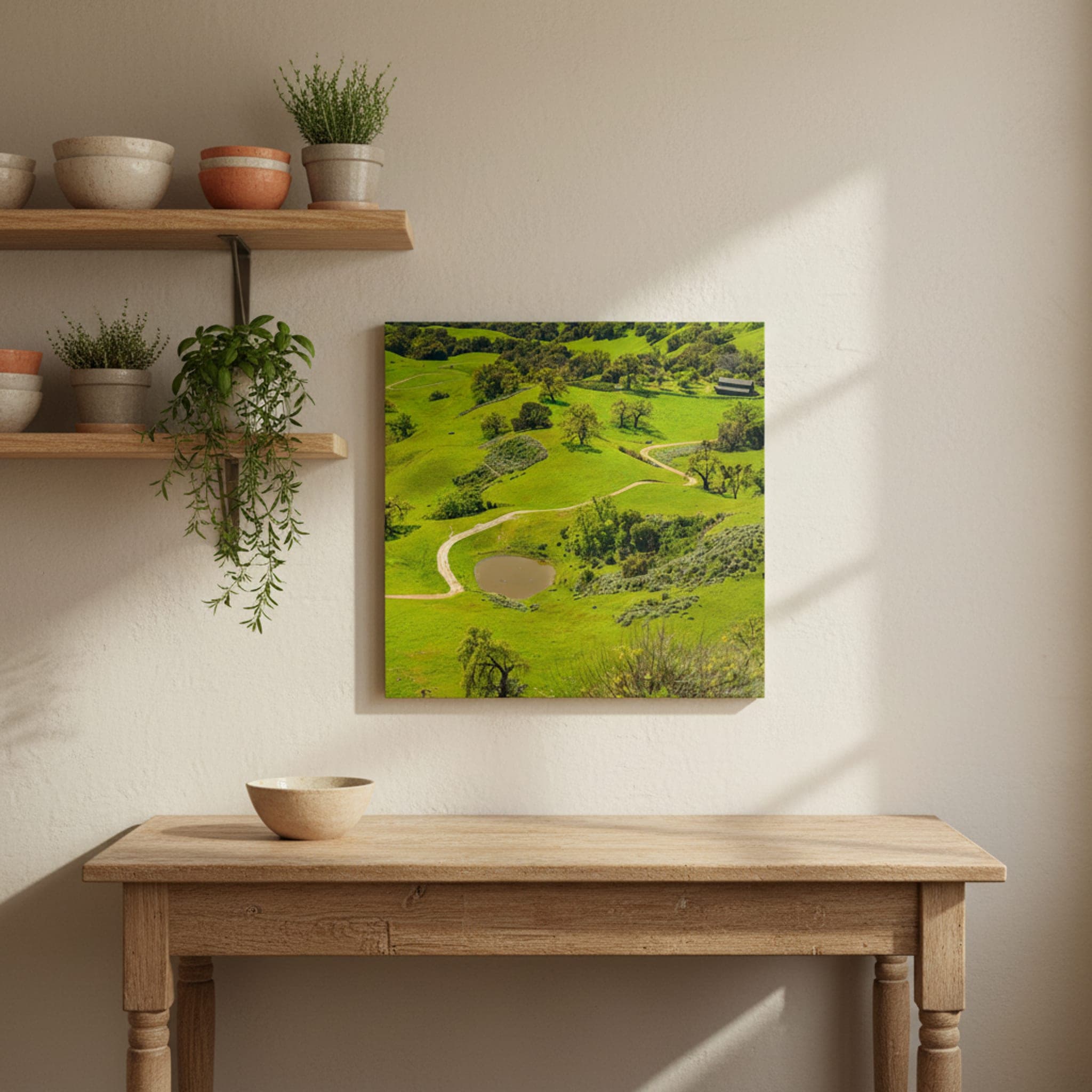 California's Verdant Embrace shown as a canvas print in a styled interior, view 2 of 3
