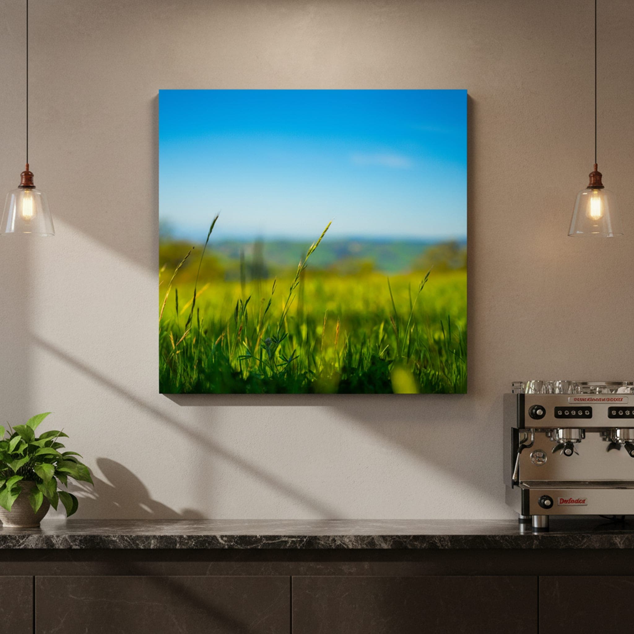 Golden Grass Horizon shown as a canvas print in a styled interior, view 3 of 3