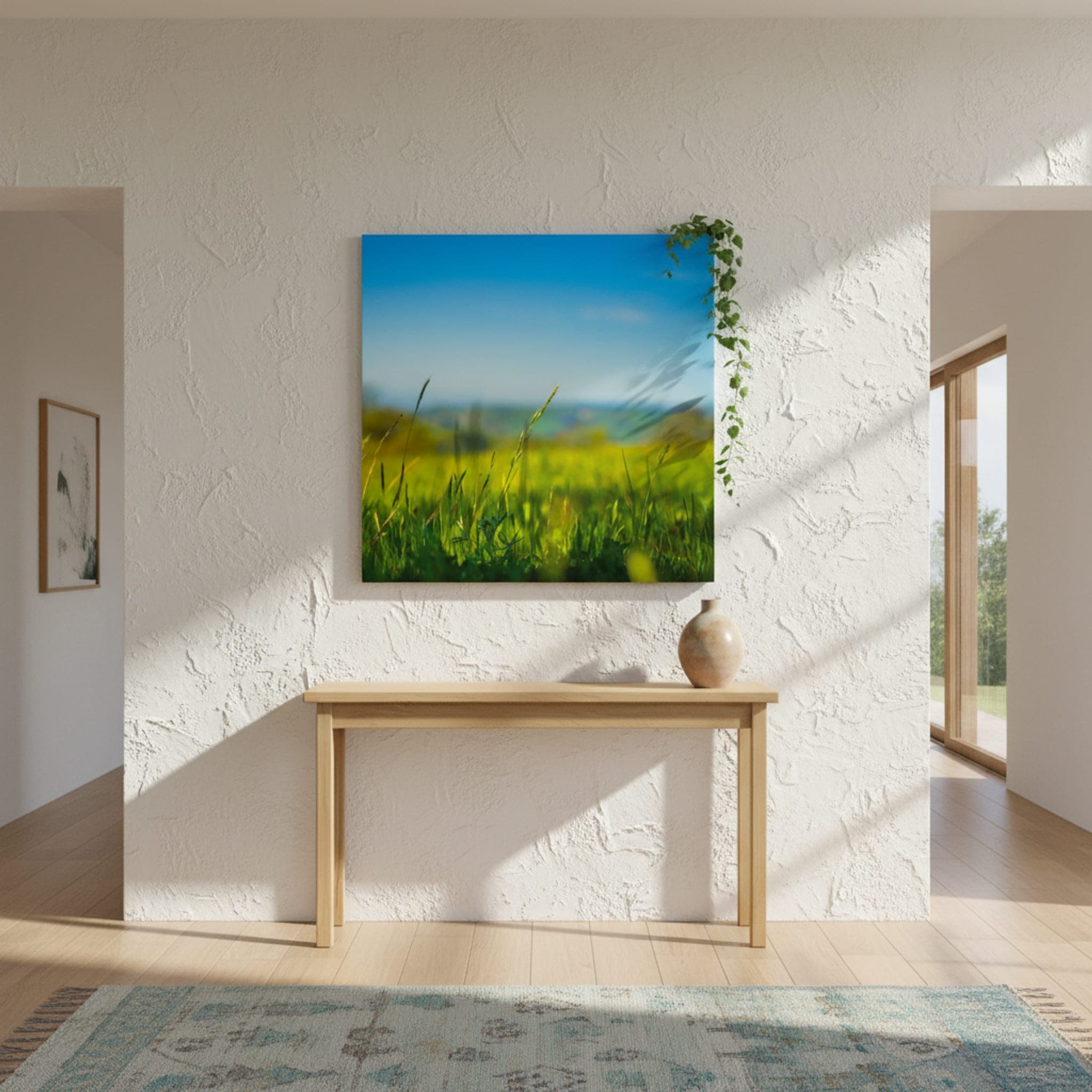 Golden Grass Horizon shown as a canvas print in a styled interior, view 1 of 3