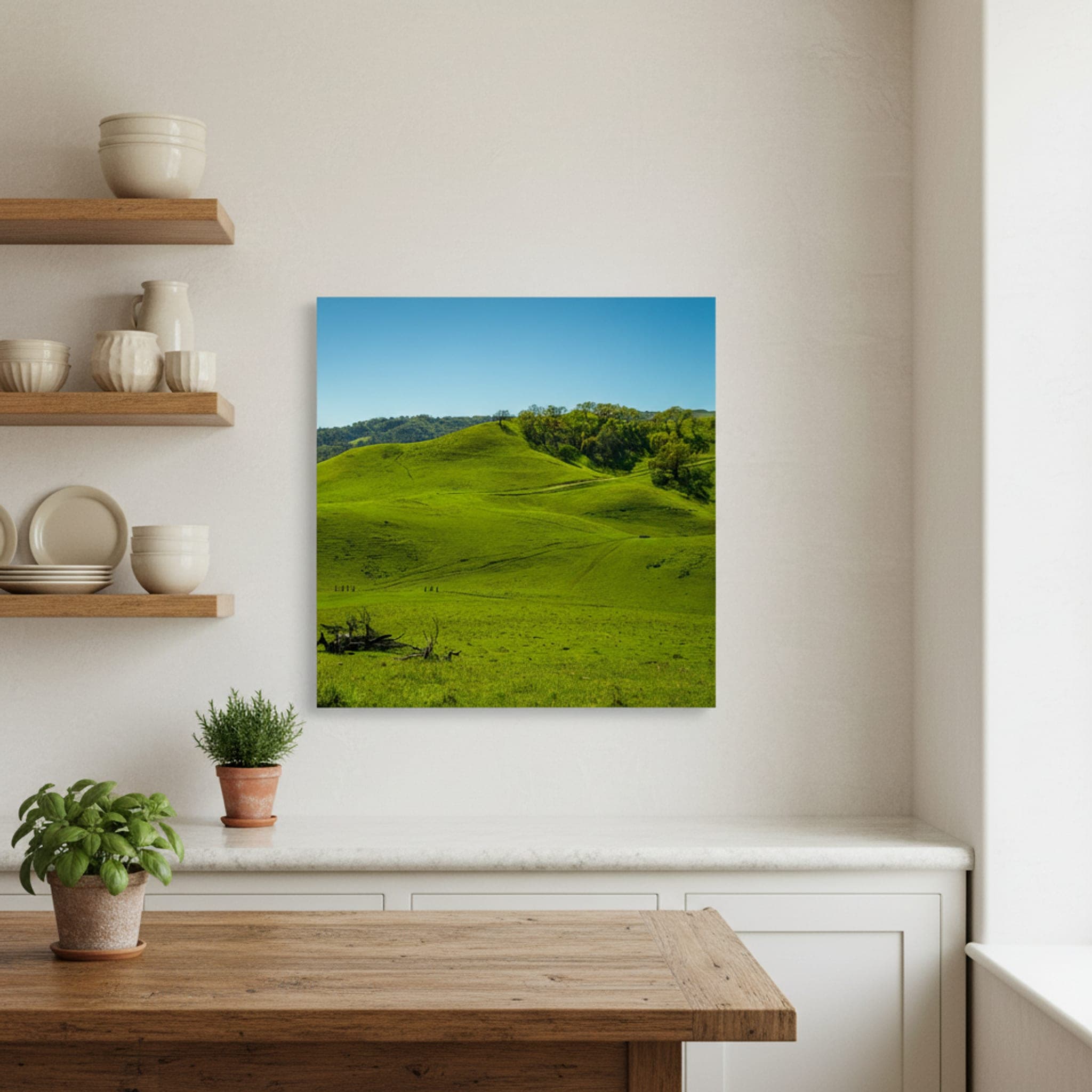 Emerald California Hills shown as a canvas print in a styled interior, view 1 of 3