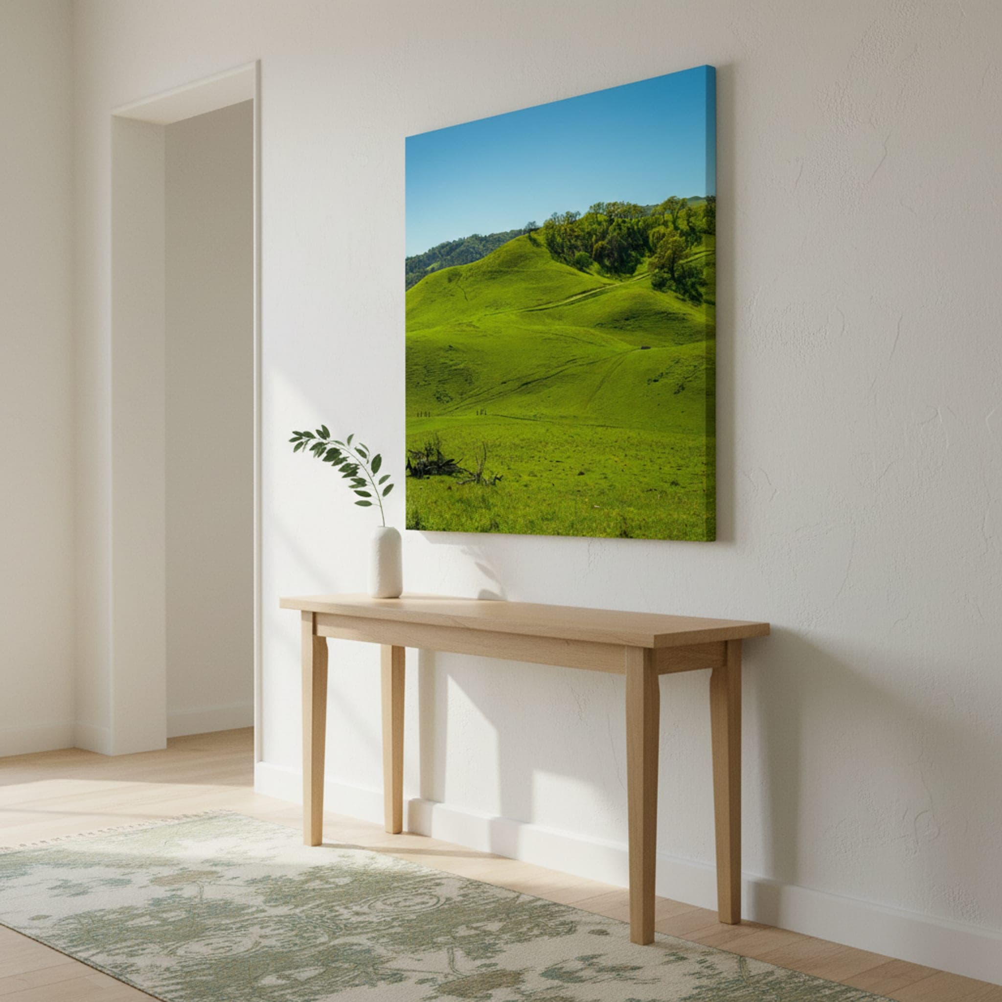 Emerald California Hills shown as a canvas print in a styled interior, view 2 of 3