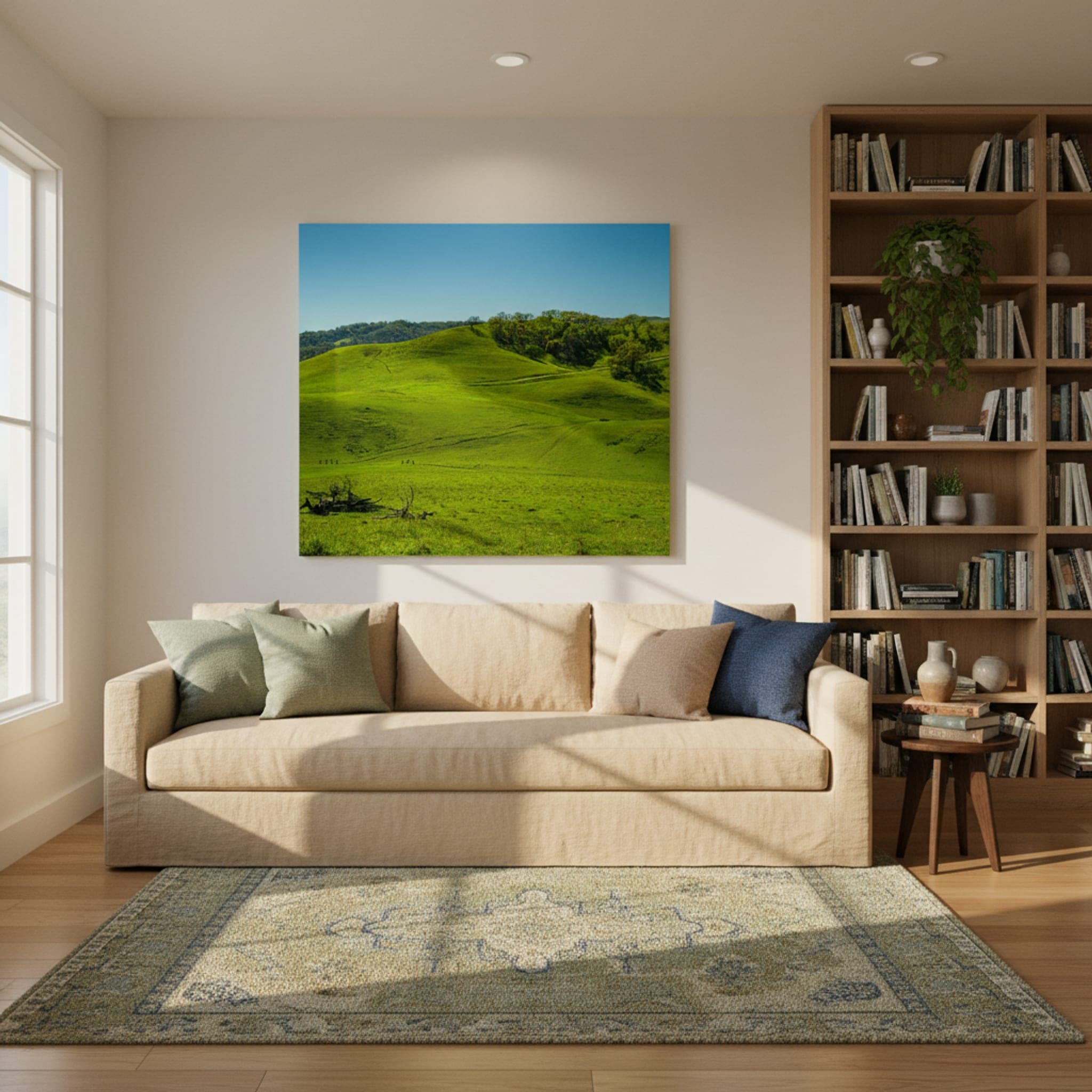 Emerald California Hills shown as a canvas print in a styled interior, view 3 of 3