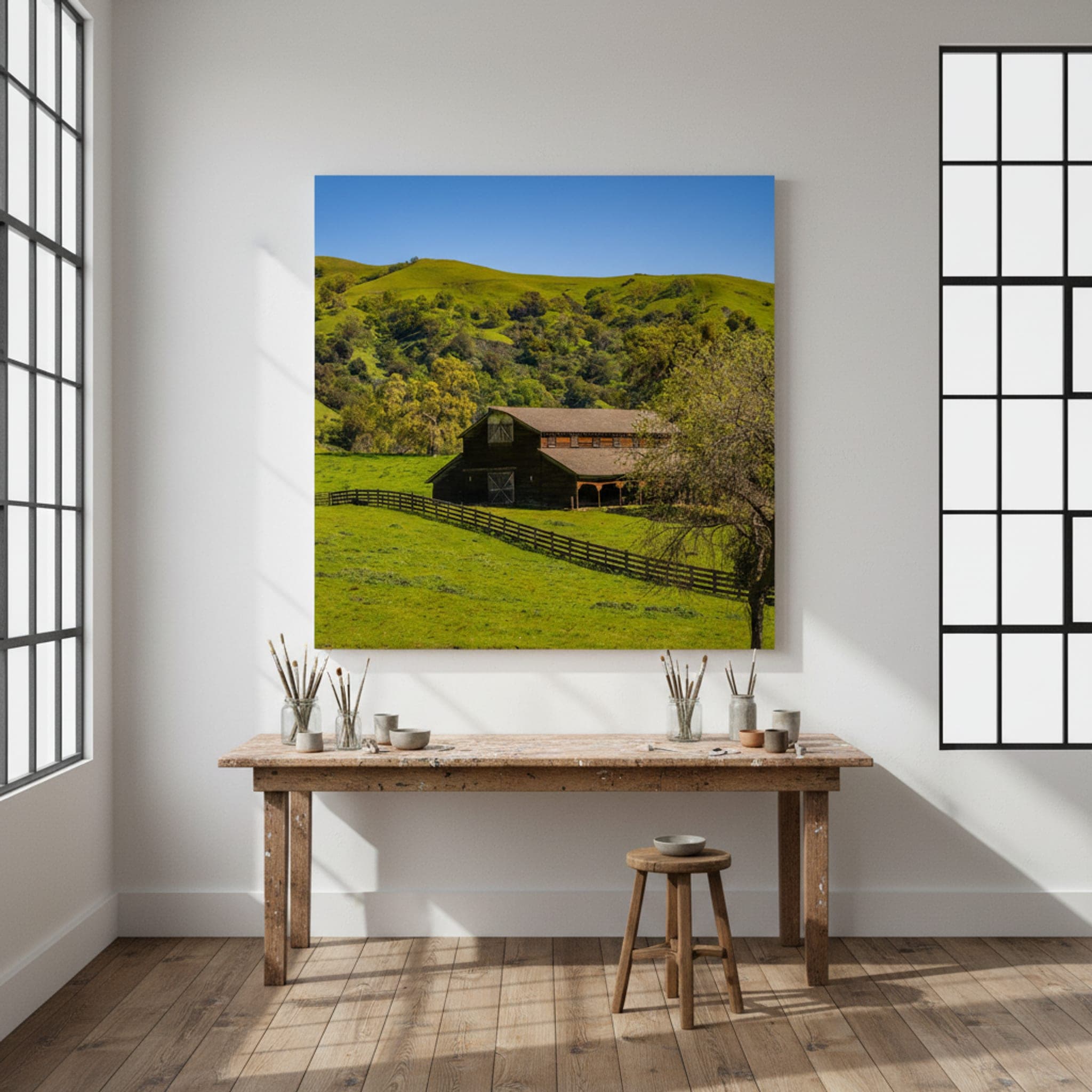 Sunol Valley Barn shown as a canvas print in a styled interior, view 1 of 3