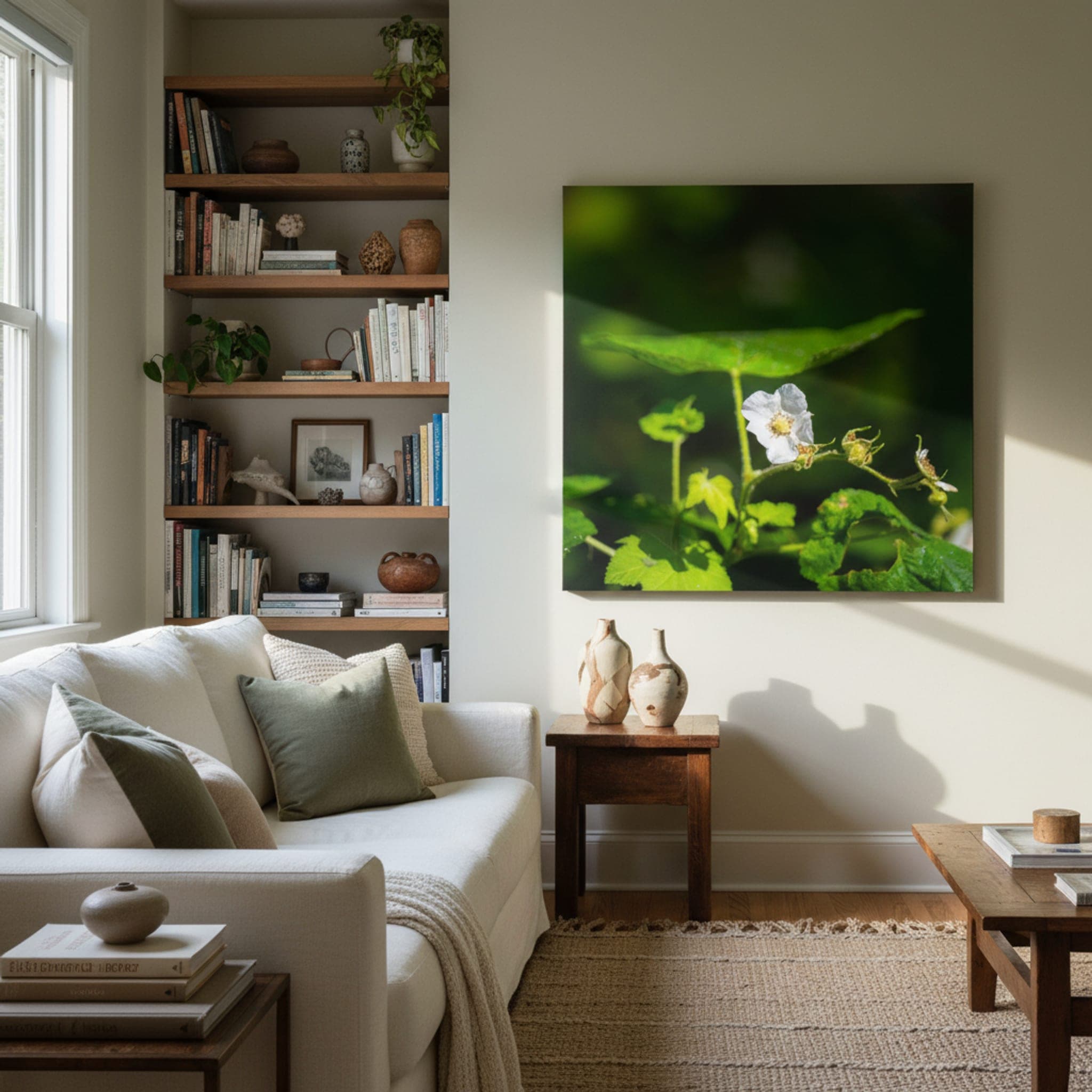 Wildflower's Gentle Bloom shown as a canvas print in a styled interior, view 1 of 3