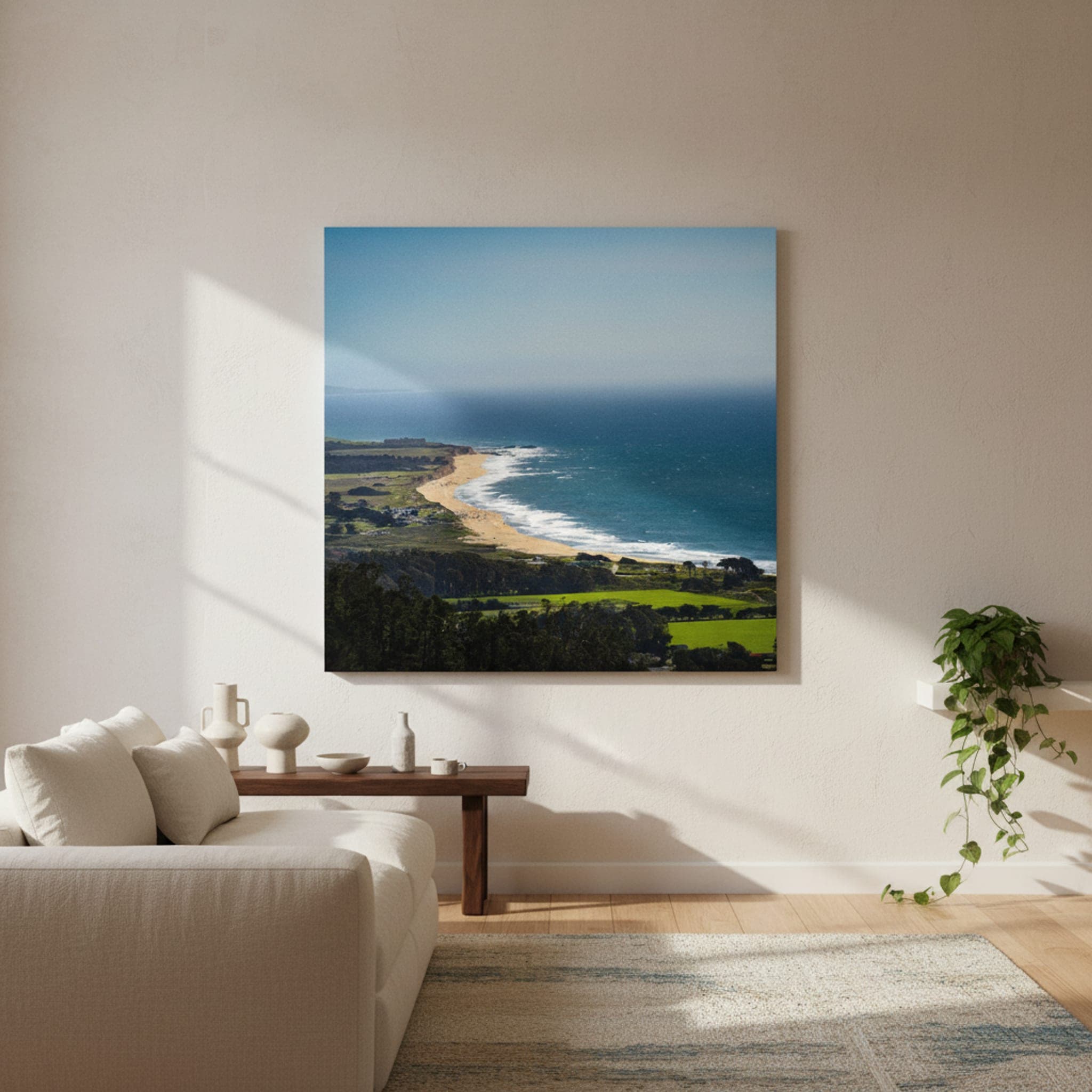 California Coastline Serenity shown as a canvas print in a styled interior, view 1 of 3