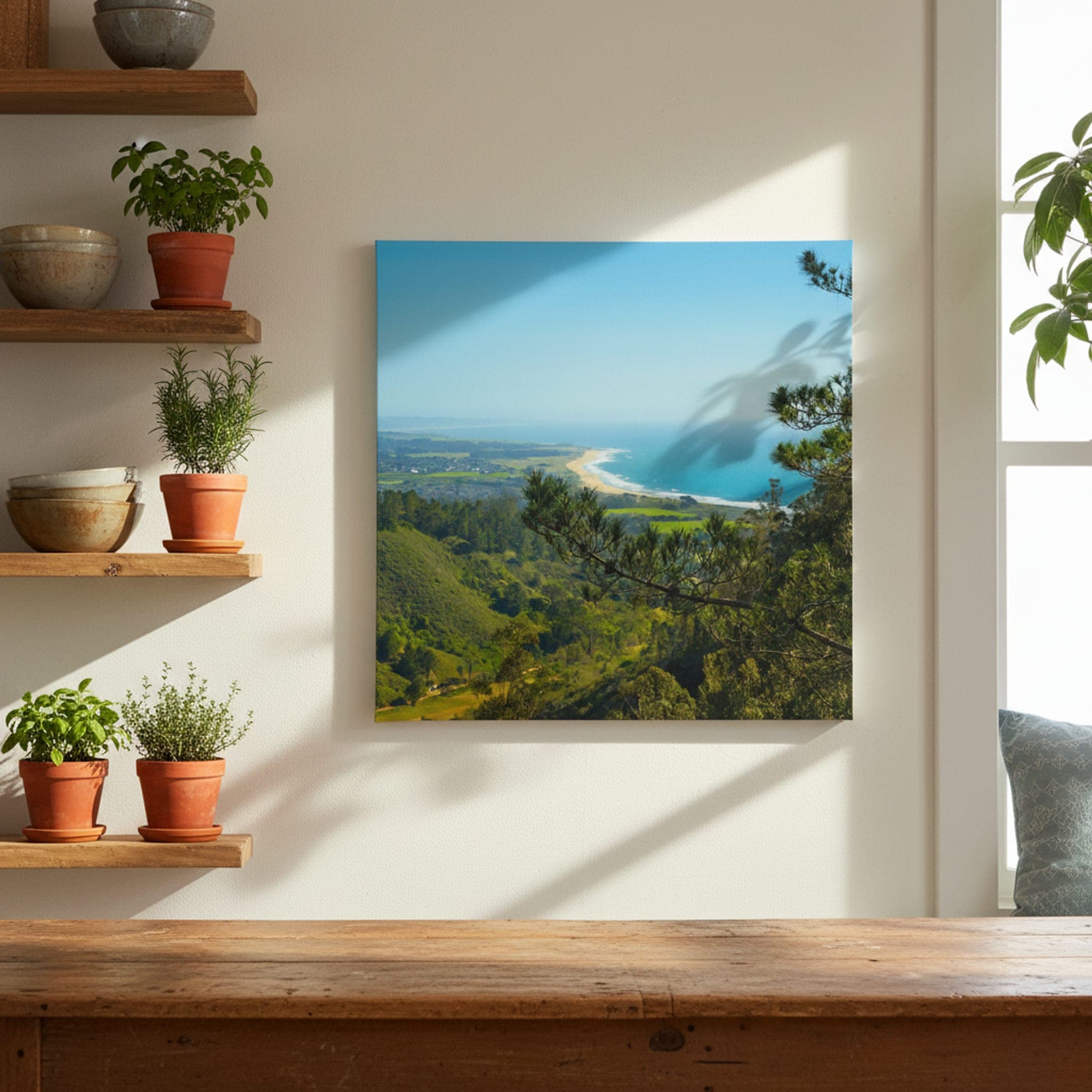 Coastal Serenity, Pacific Edge shown as a canvas print in a styled interior, view 1 of 3
