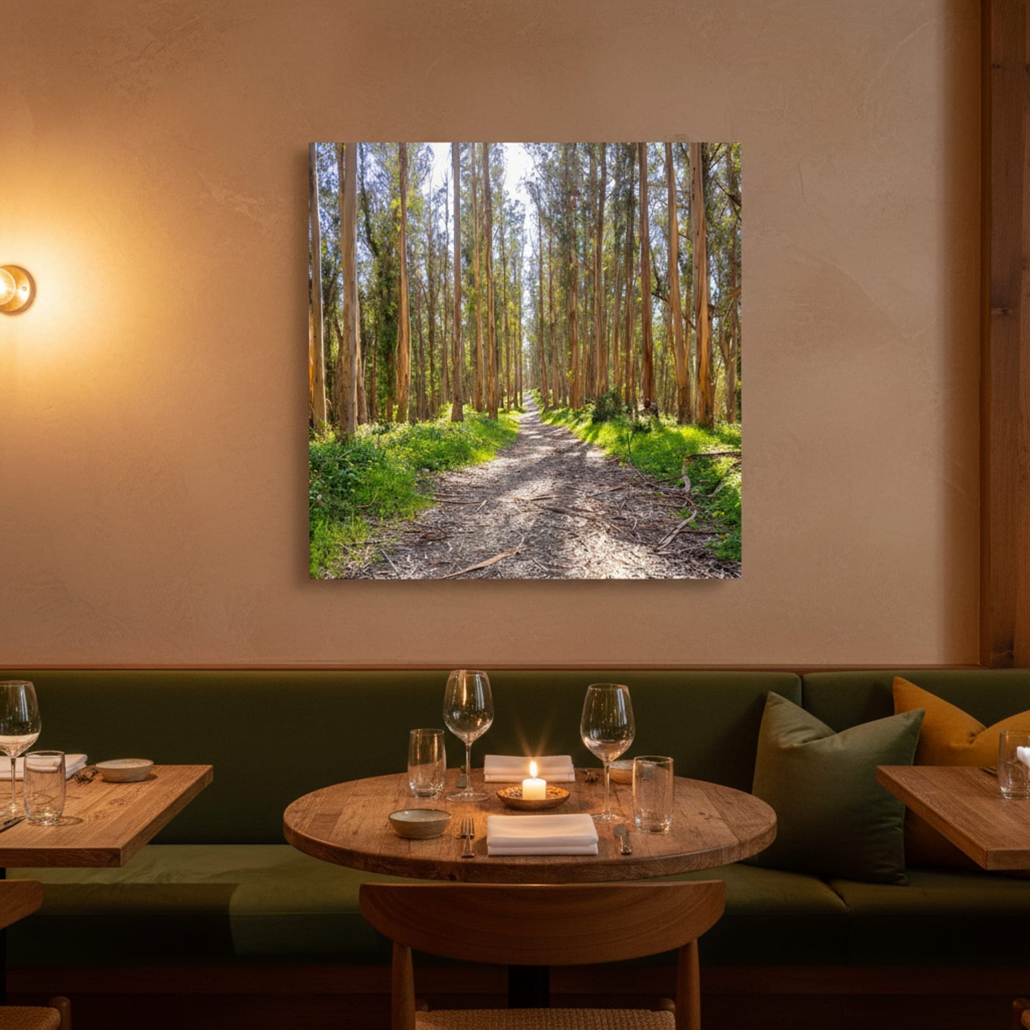 Eucalyptus Trail Serenity shown as a canvas print in a styled interior, view 1 of 3