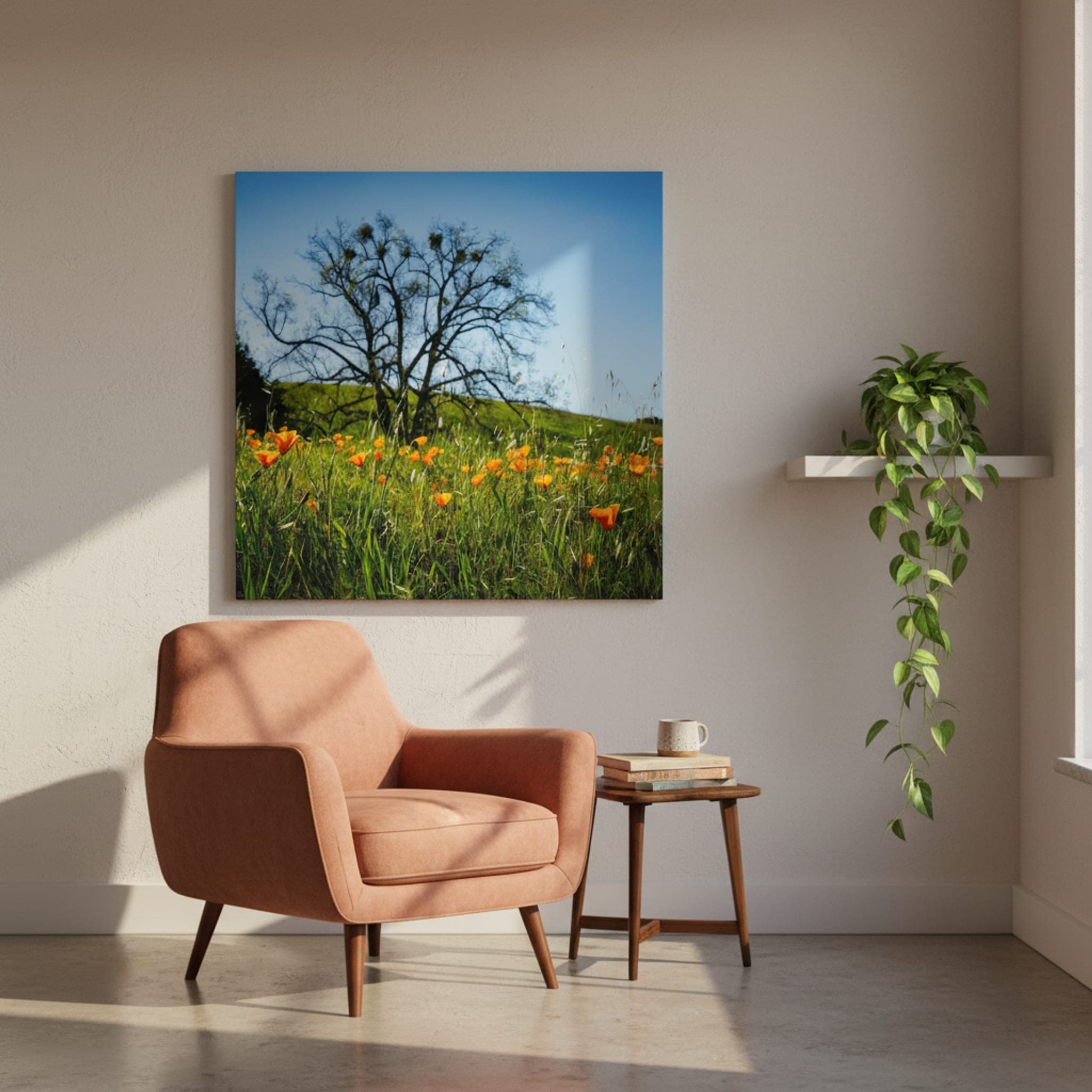 Poppy Field Serenity shown as a canvas print in a styled interior, view 1 of 3