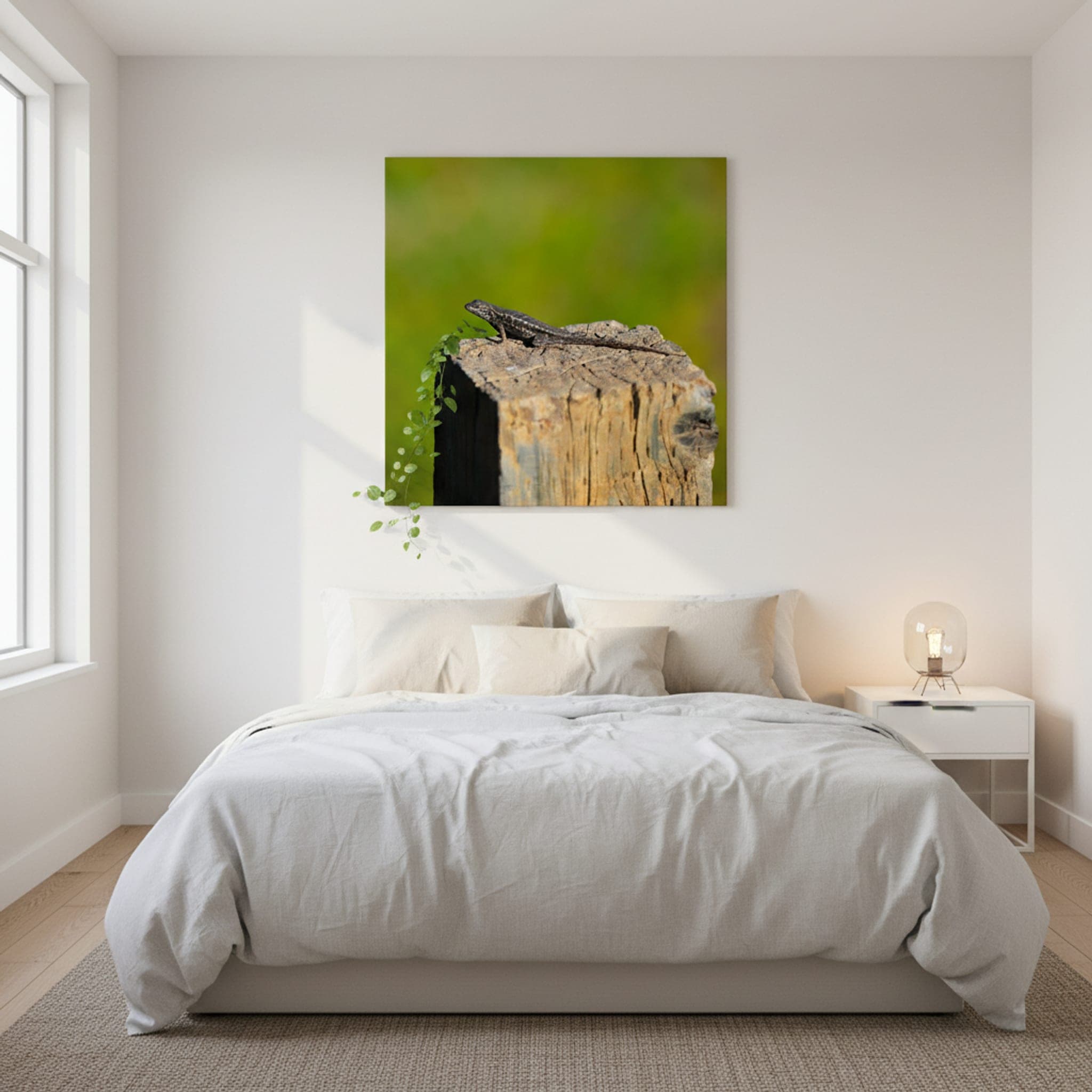 Post Watcher Lizard shown as a canvas print in a styled interior, view 3 of 3