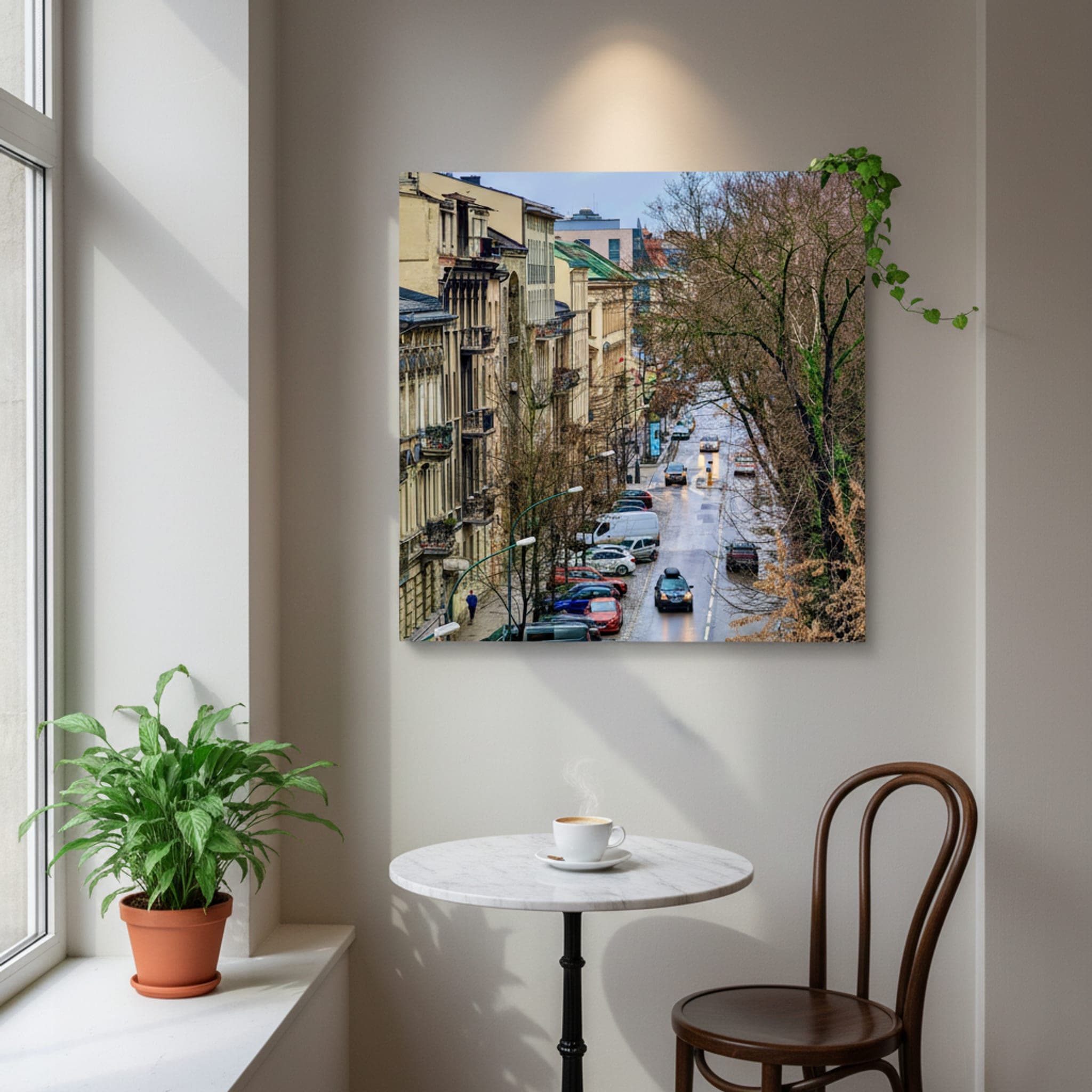 Krakow Winter Drive shown as a canvas print in a styled interior, view 1 of 3