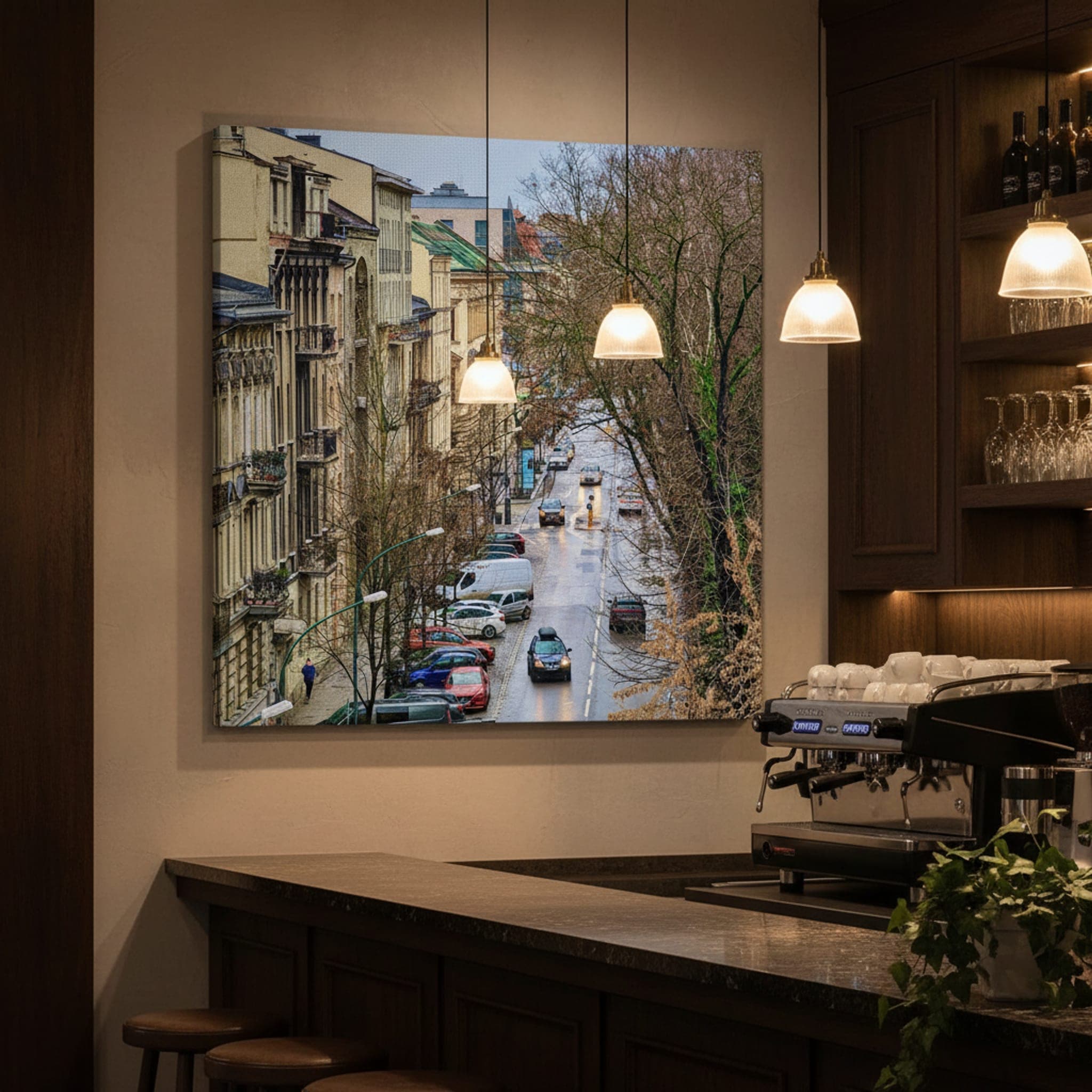 Krakow Winter Drive shown as a canvas print in a styled interior, view 2 of 3