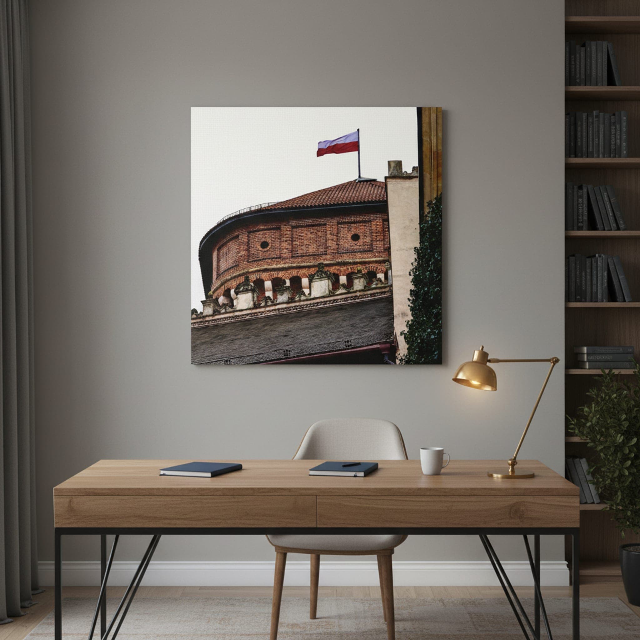 Polish Flag Over Wawel shown as a canvas print in a styled interior, view 2 of 3