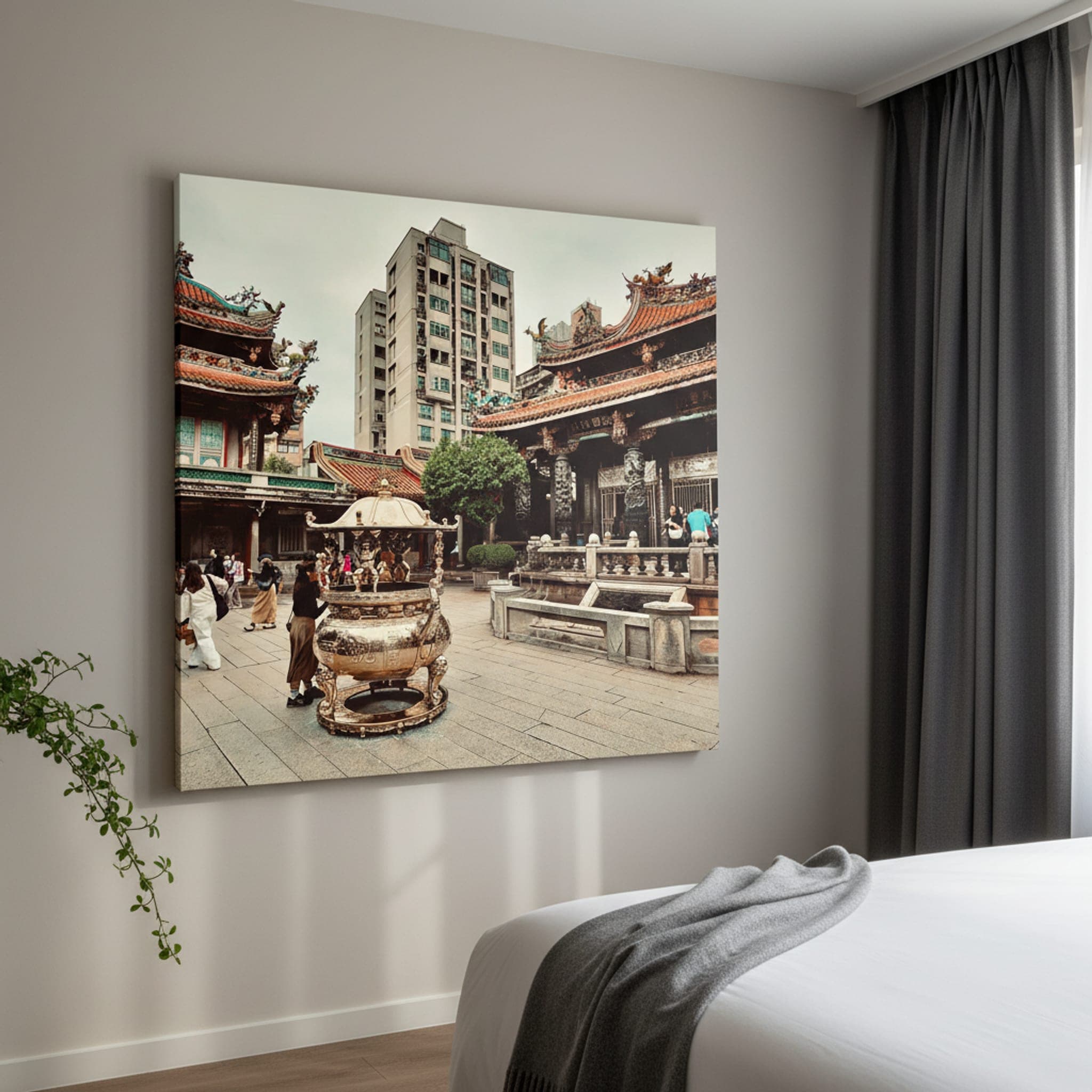 Golden Incense, Taipei Sky shown as a canvas print in a styled interior, view 2 of 3